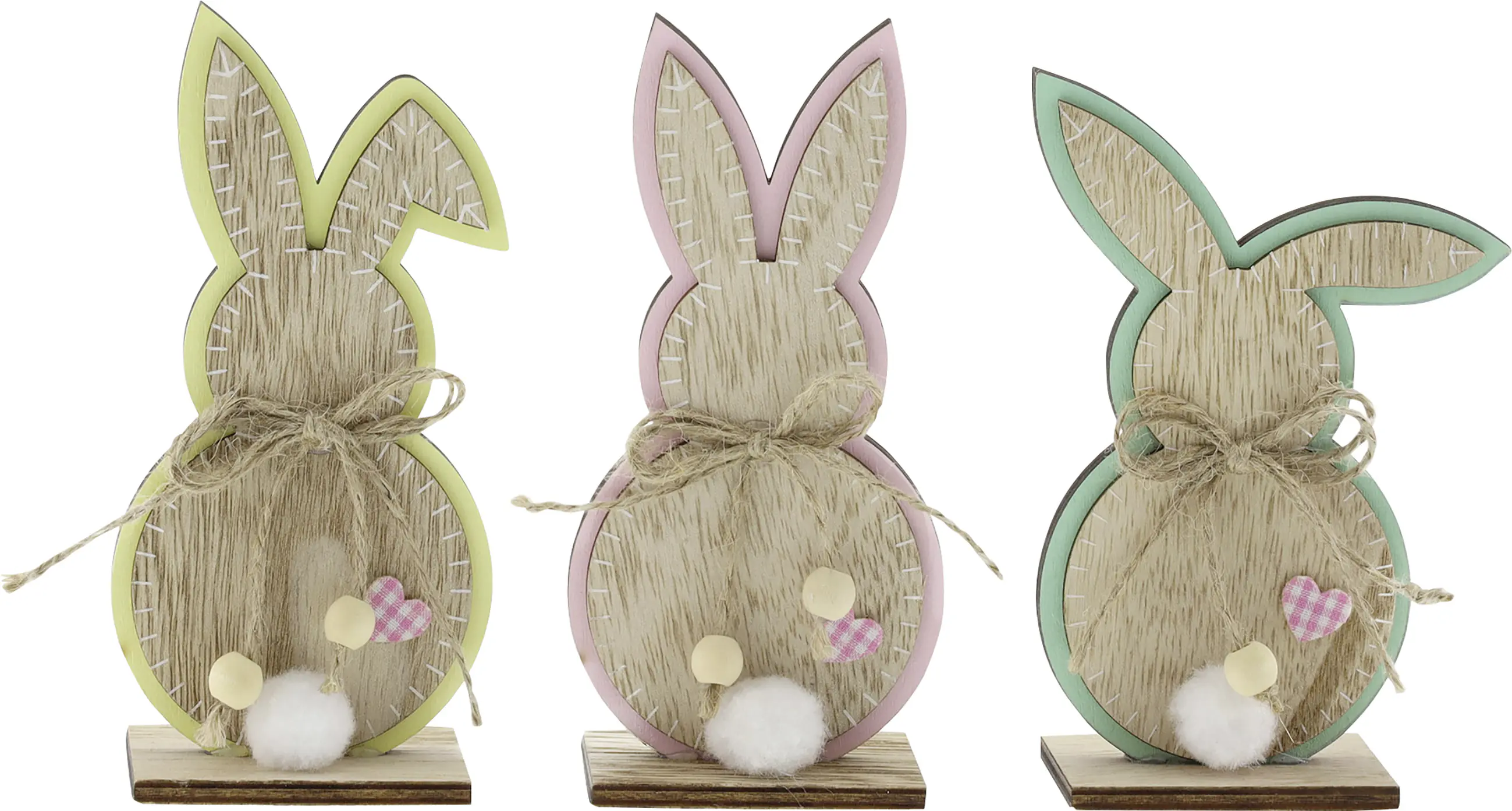 Deko Holzaufsteller Hase 16,5 cm natur grün gelb rosa