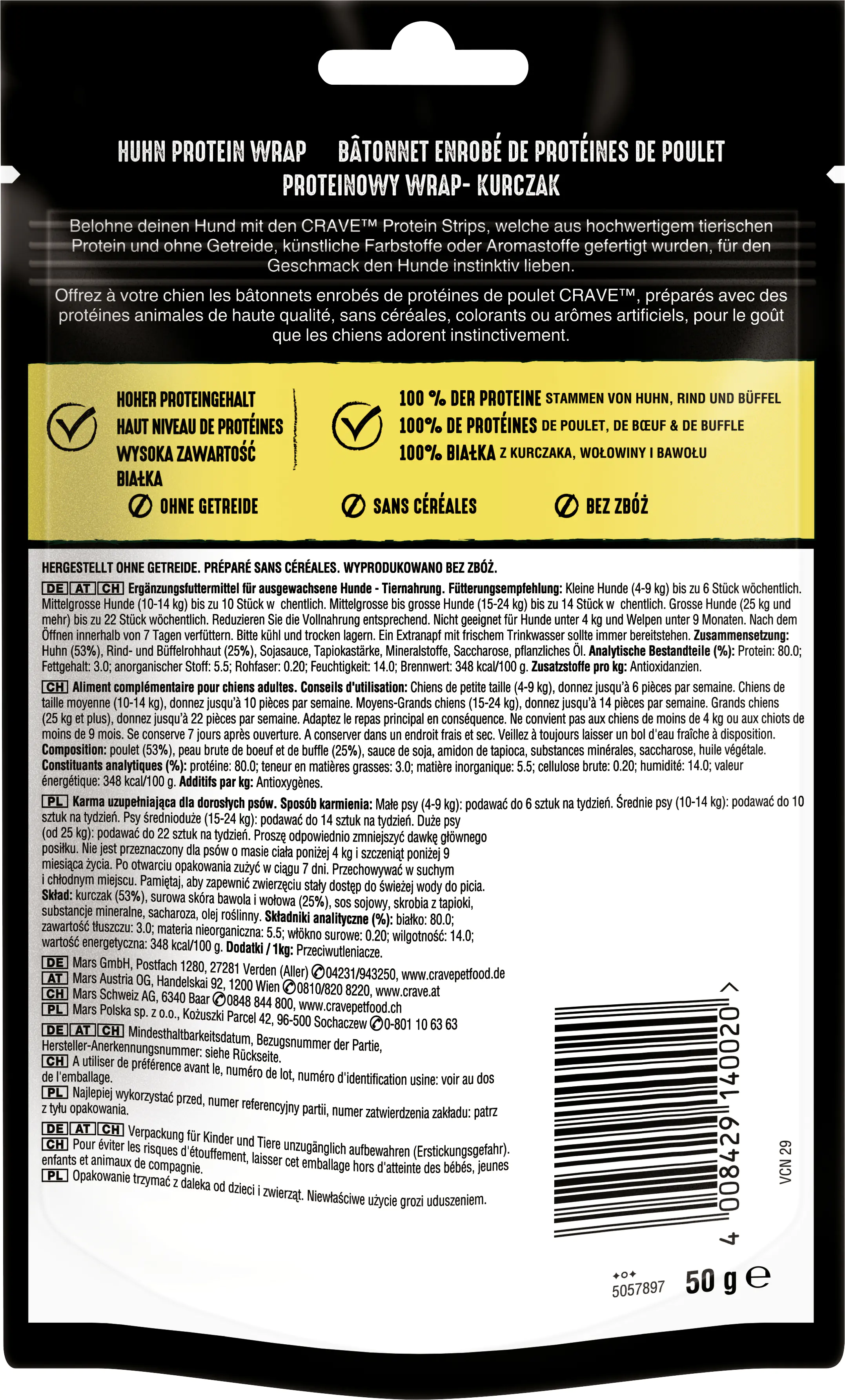 Crave Protein Wraps mit Huhn Hundesnack 50 g