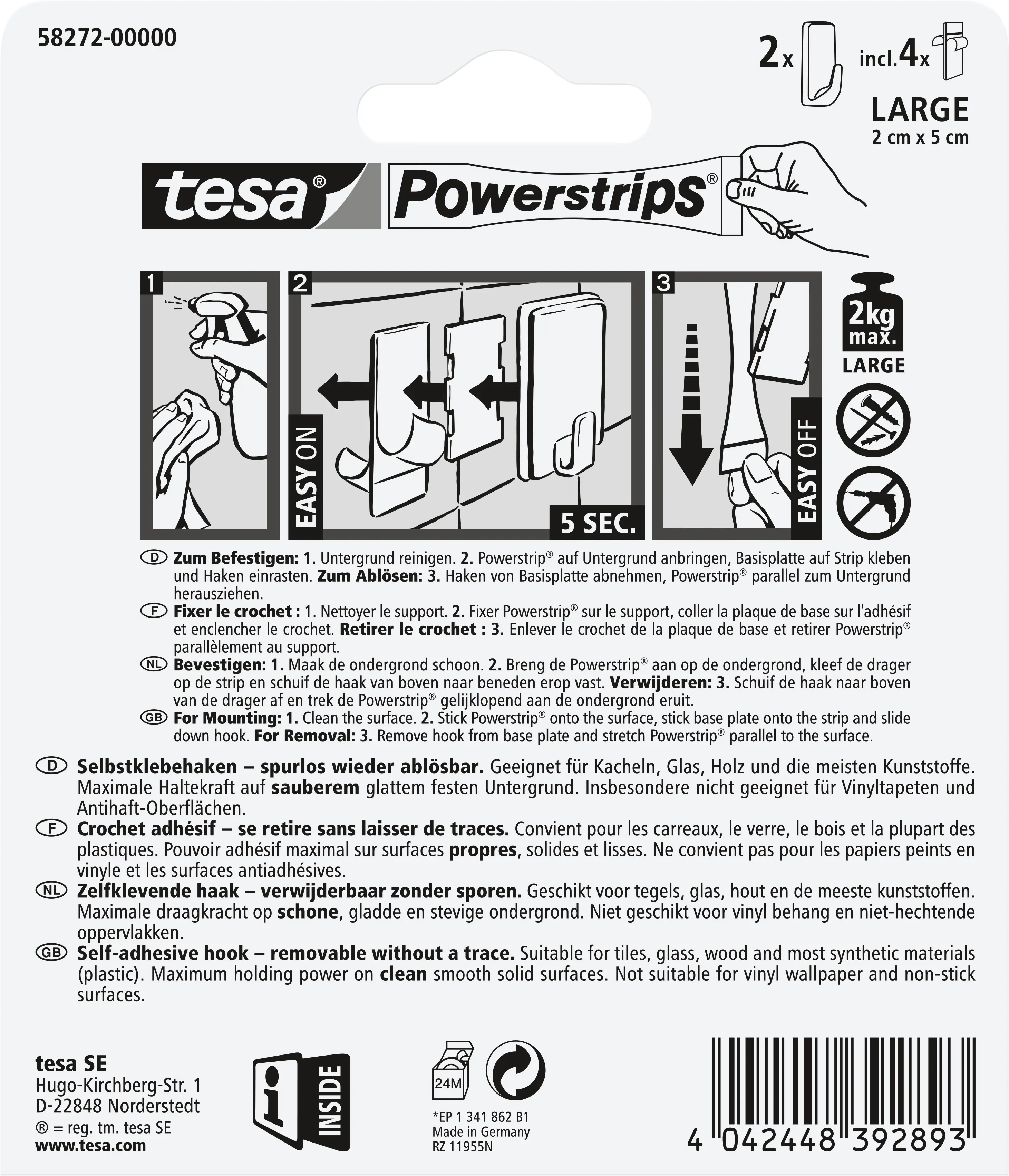 tesa Powerstrips Haken Large rechteckig, weiß tesa Powerstrips Haken Large rechteckig, weiß
