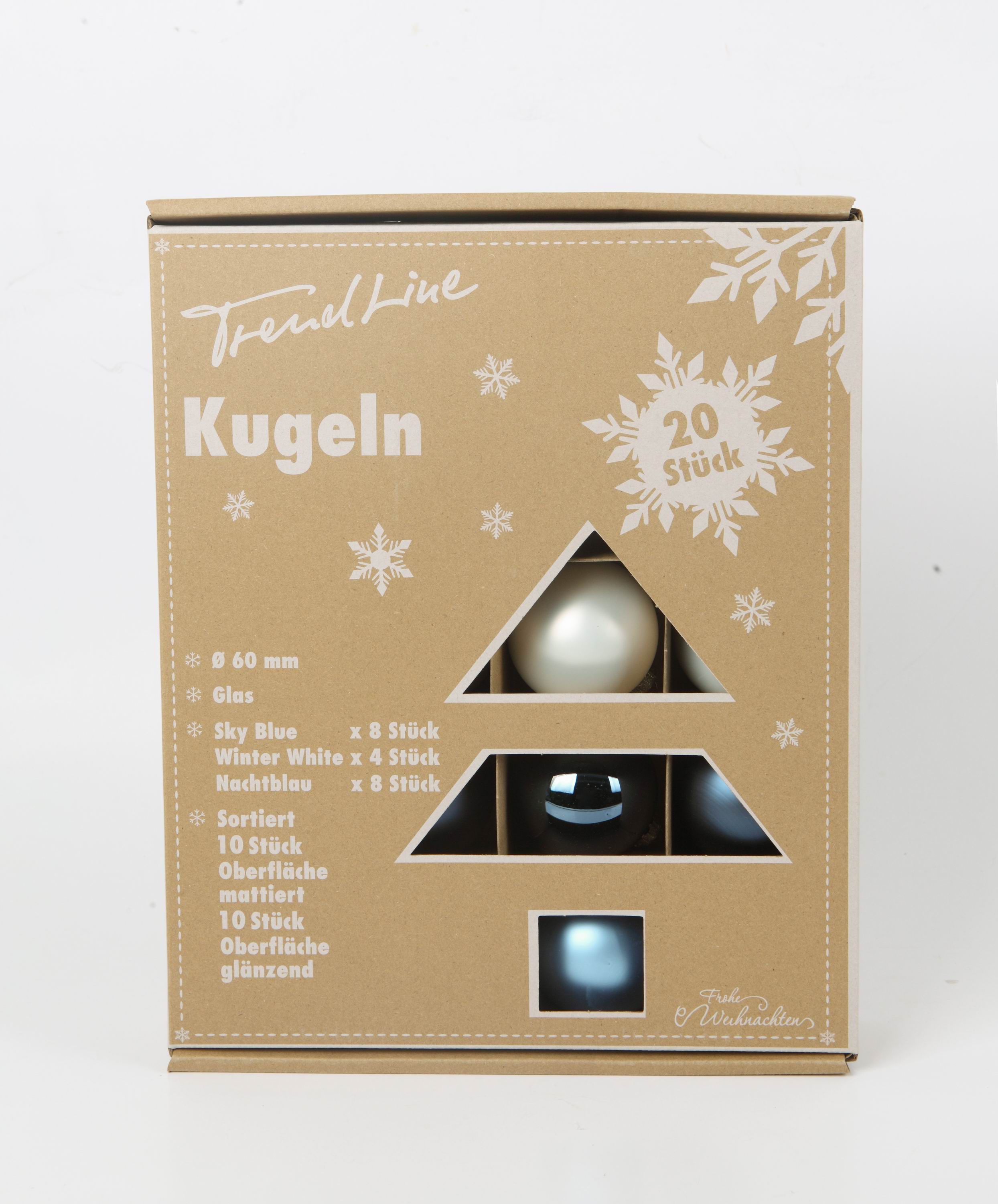 TrendLine Weihnachtskugeln aus Glas Ø 6 cm blau weiß 20 Stück
