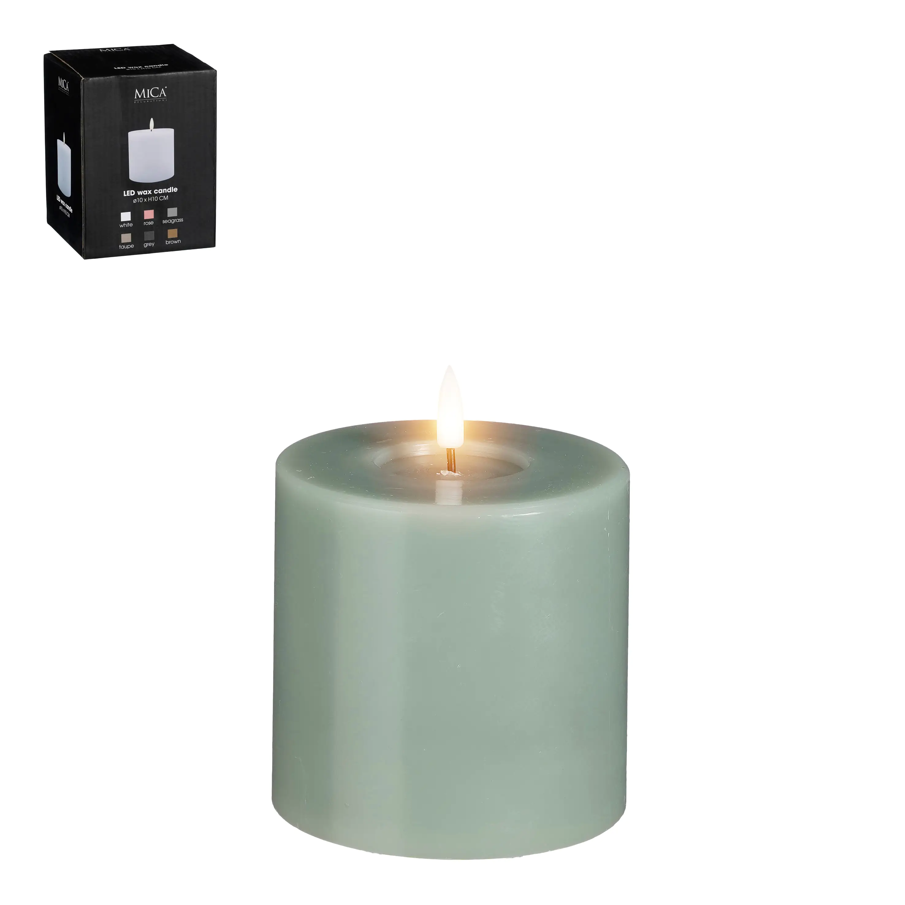 Mica LED Kerze grün, warm weiss, batteriebetrieben mit Timer 10 x Ø 10 cm Mica LED Kerze grün, warm weiss, batteriebetrieben mit Timer 10 x Ø 10 cm