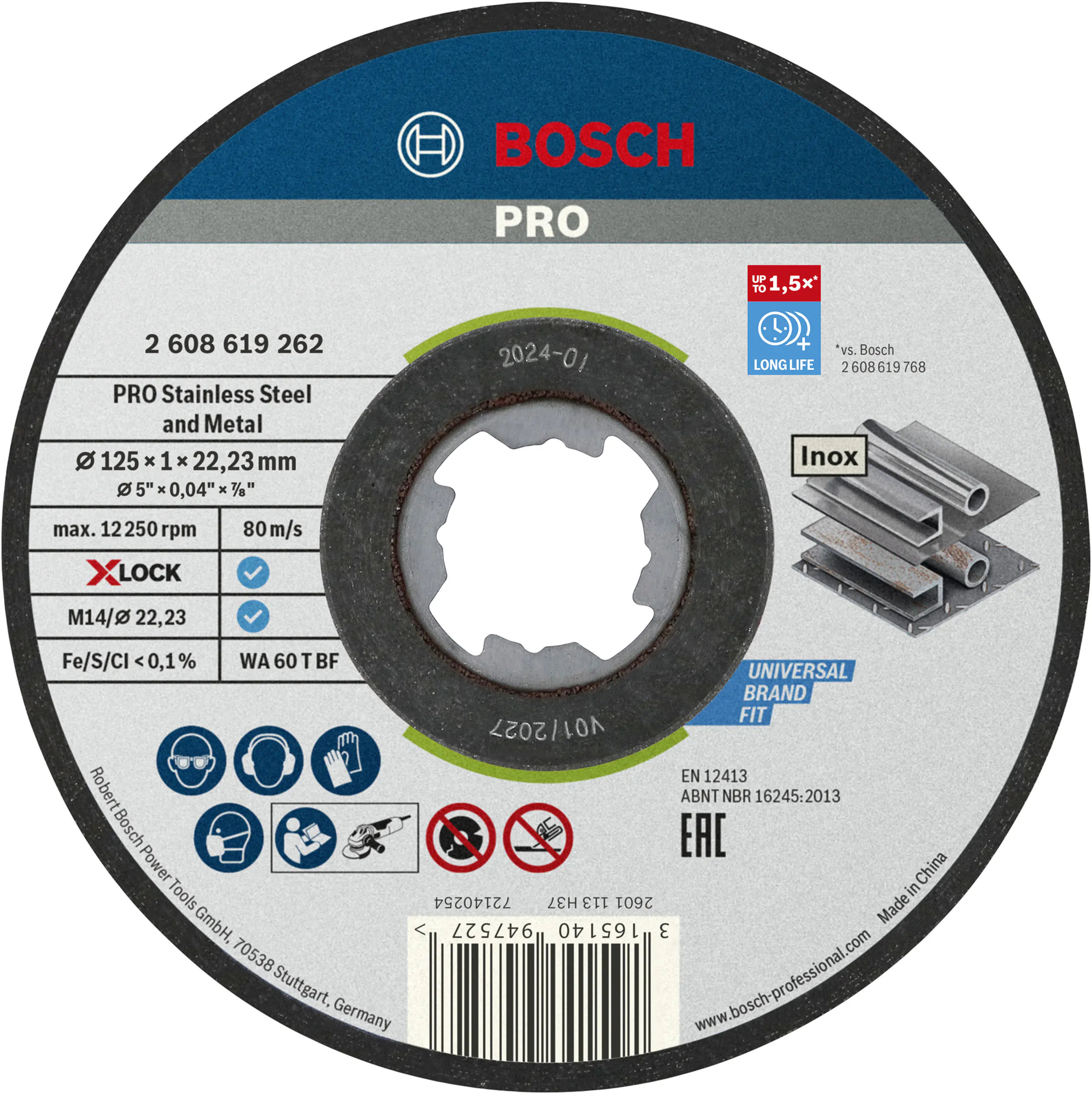 Bosch PRO X-Lock Trennscheibe Stainless Steel and Metal 125 x 22,23 x 1 mm gerade 10-teilig