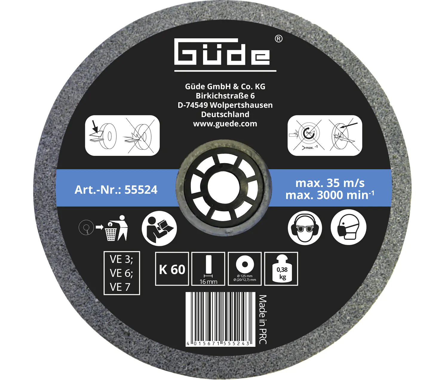 Güde Schleifscheibe K 60 125 x 16 x 20 mm Güde Schleifscheibe K 60 125 x 16 x 20 mm