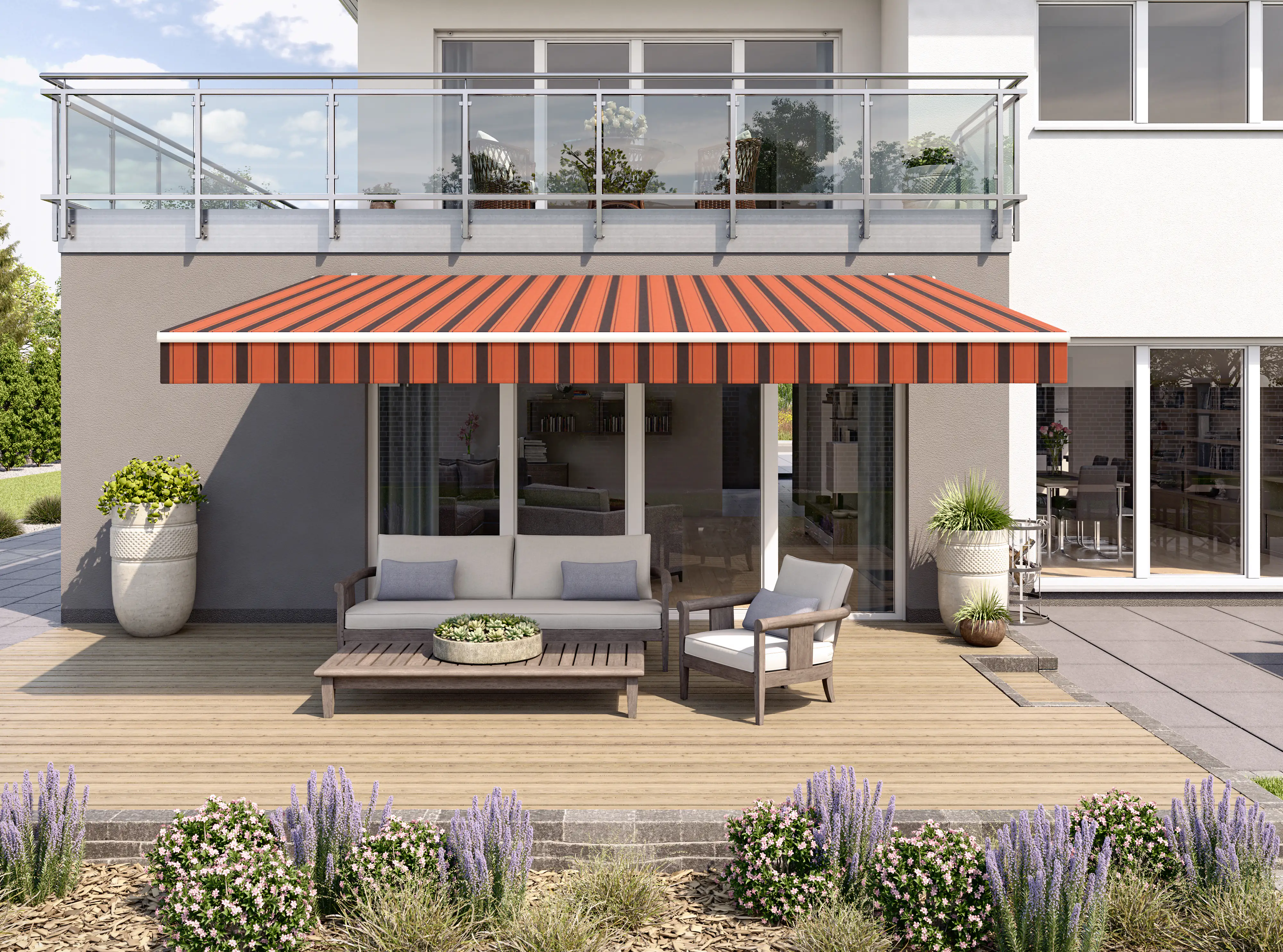 Gelenkarmmarkise Classic orange-braun gestreift inkl. Handkurbel