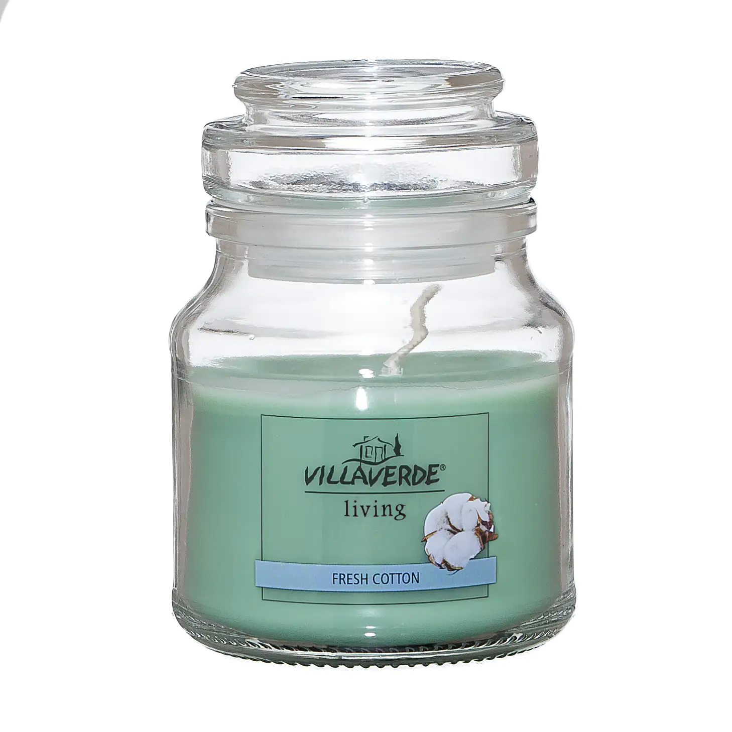 4019916360579 Villa Verde Duftkerze im Glas m. Deckel Fresh Cotton, Höhe: 7,8 cm, Ø 7 cm