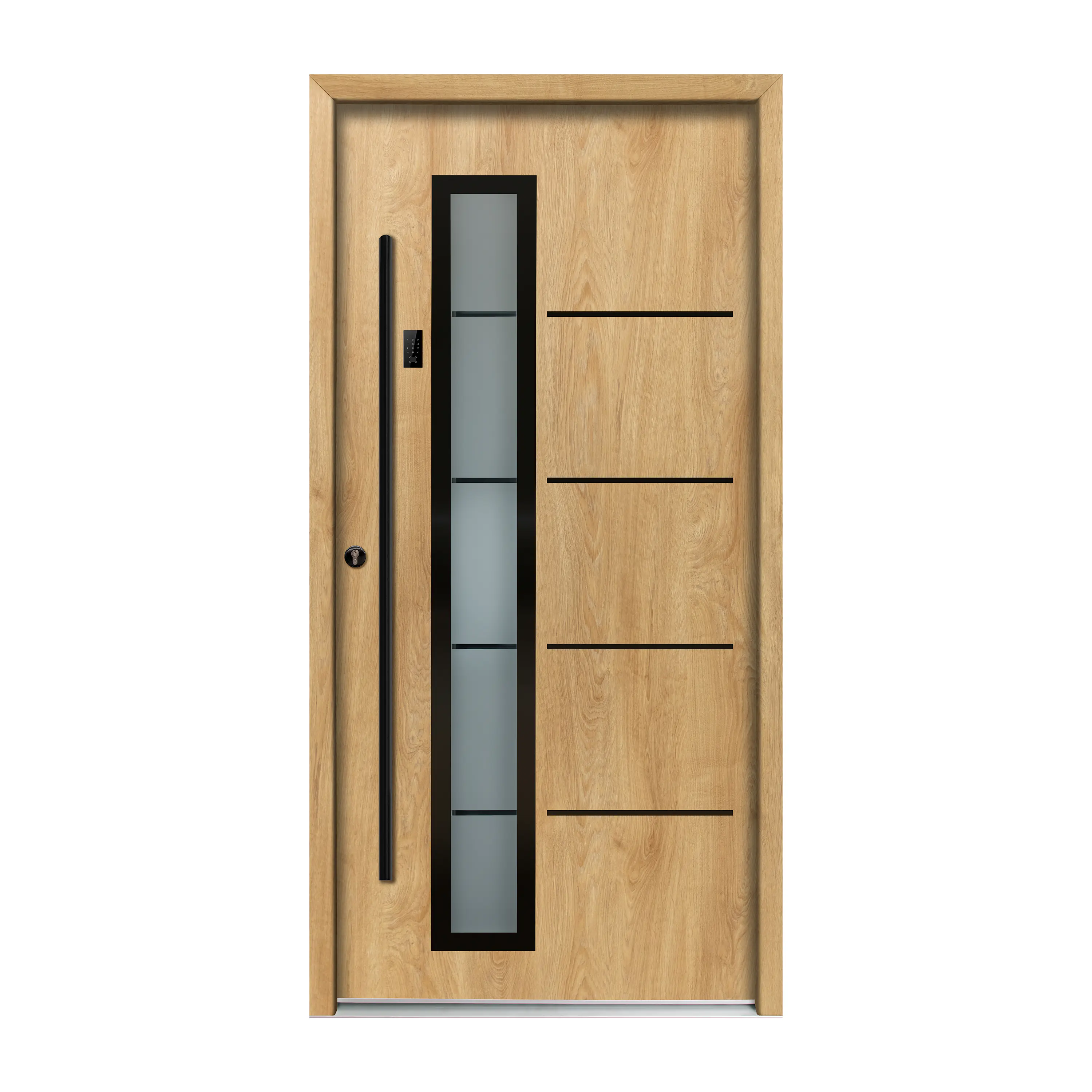 Splendoor Haustür Passivedoor Premium B06 Aluminium/Stahl Eiche BlackDesign DIN links 98 x 208 cm mit Tastatur & Fingerscan