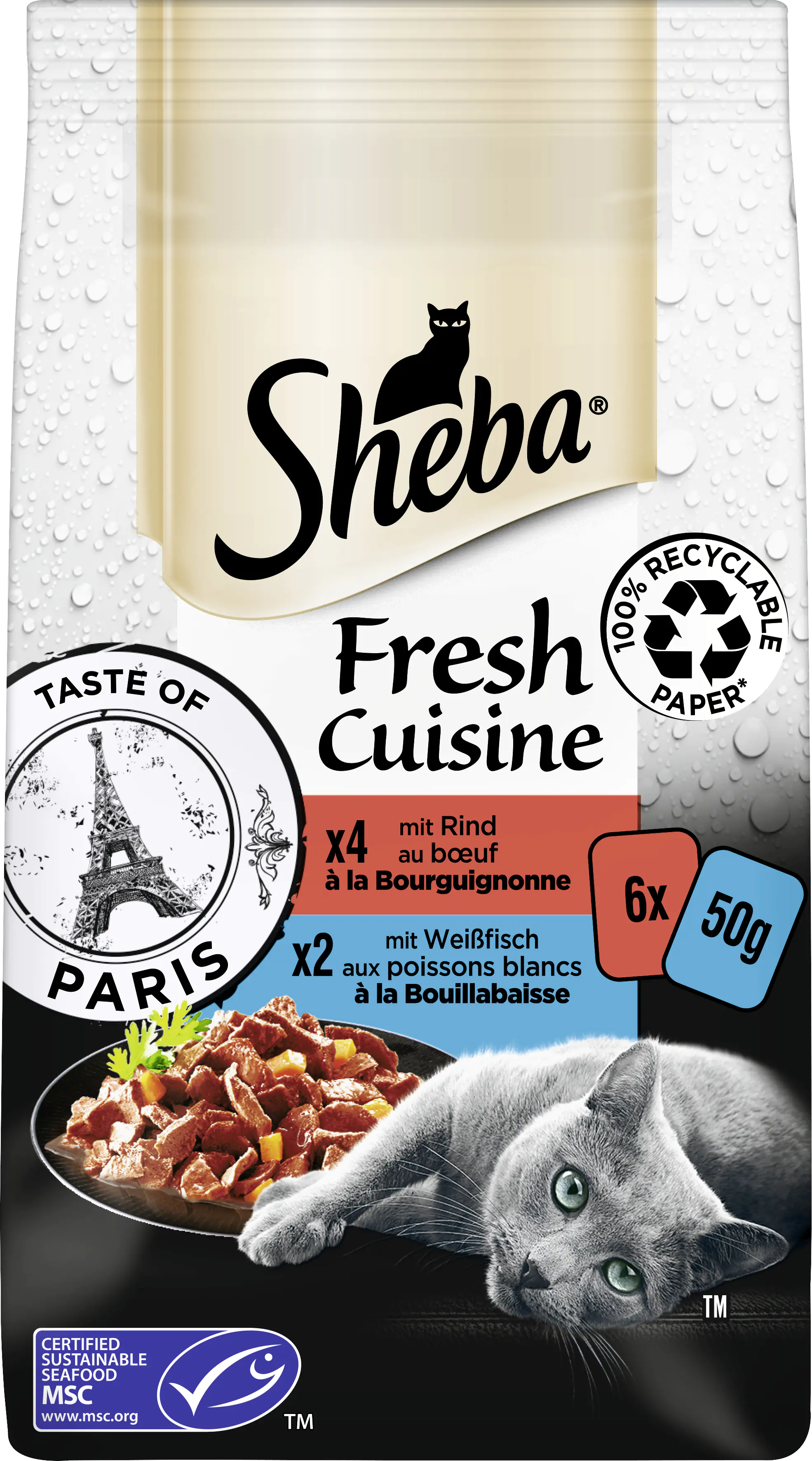 Sheba Fresh Cuisine Taste of Paris Rind & Weißfisch Katzenfutter 6 x 50g