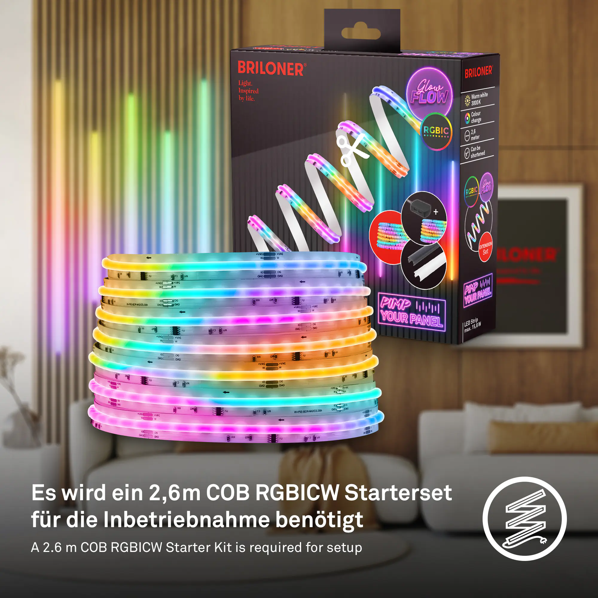 Briloner LED-Streifen Pimp your Panel Erweiterungsset  2,6 m 15,6 W warmweiß RGB