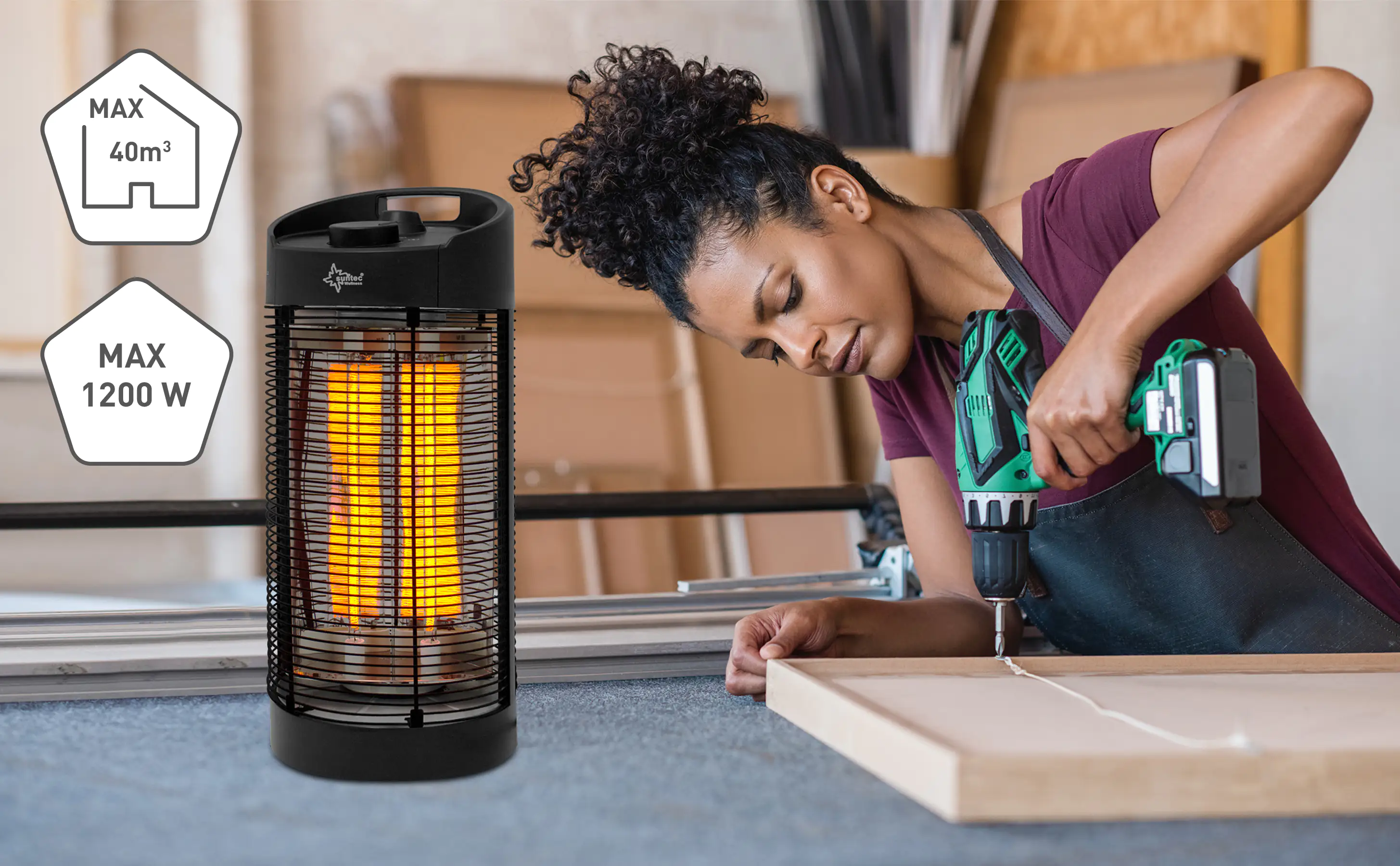 4250058314673_1 Suntec Infrarot Stand-/Tischstrahler Heat Ray Carbon Tower 1200 OSC schwarz