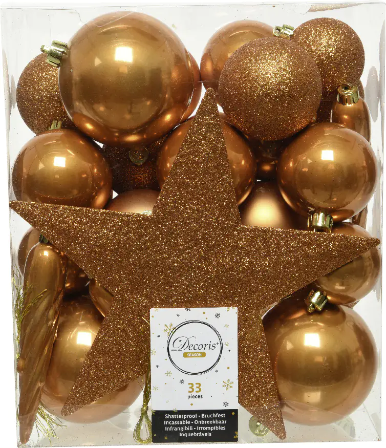 Kaemingk Weihnachtskugeln bruchfest, langlebig, bernstein 33 Kugeln + Stern
