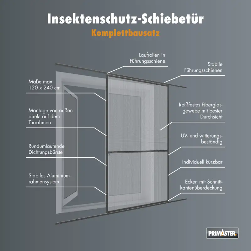 9003117315167_1 Primaster Fliegenschutz-Schiebetür 120 x 240 cm anthrazit/anthrazit kürzbar