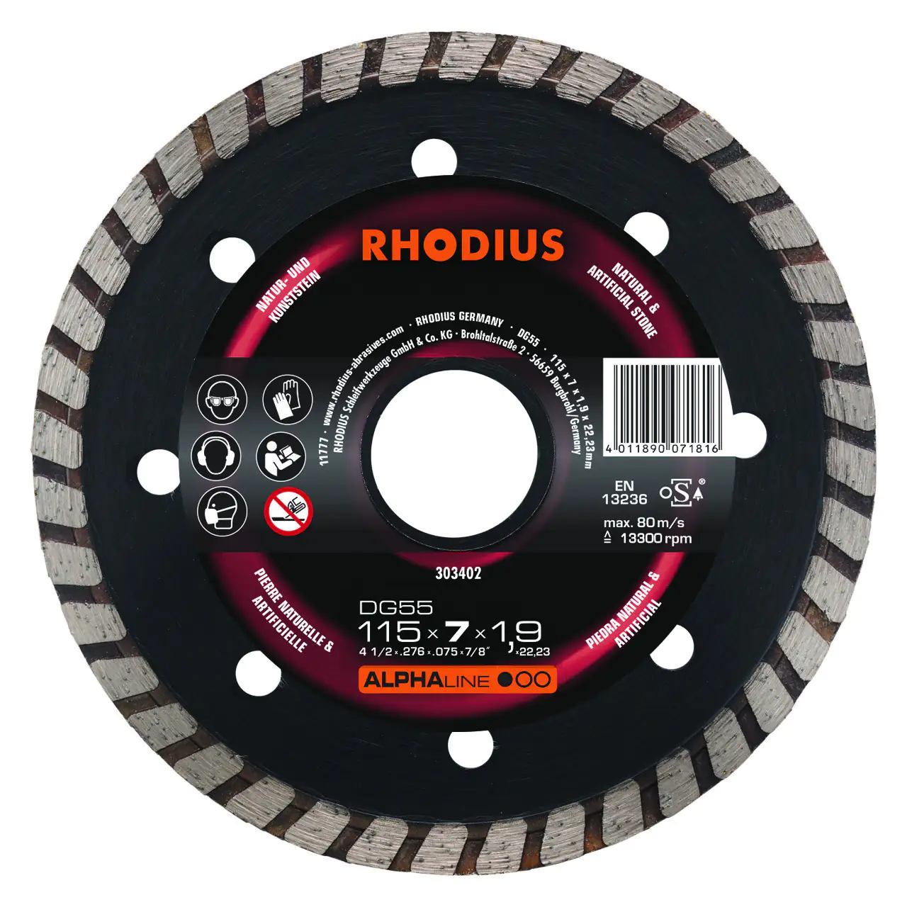 Rhodius Diamanttrennscheibe DG55 Stein Ø 115 mm Bohrung 22,23 mm