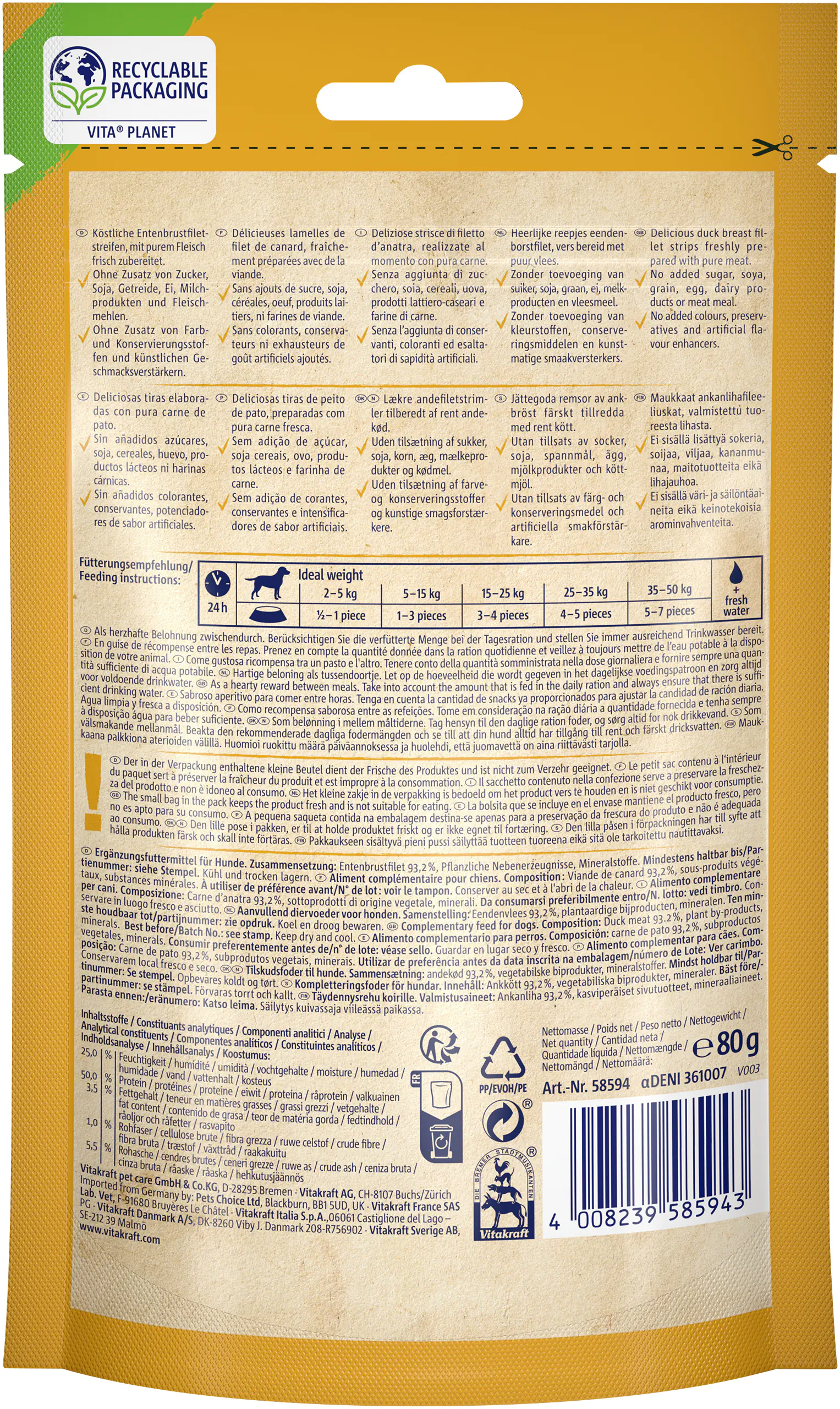 Vitakraft DUCK Entenfleischstreifen 80 g Vitakraft DUCK Entenfleischstreifen 80 g