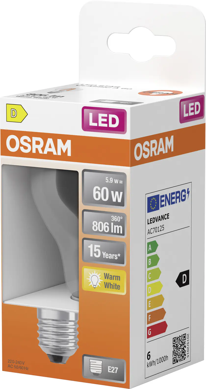 Osram LED Leuchtmittel Star Classic A 60 Filament 5,9W 827 klar E27