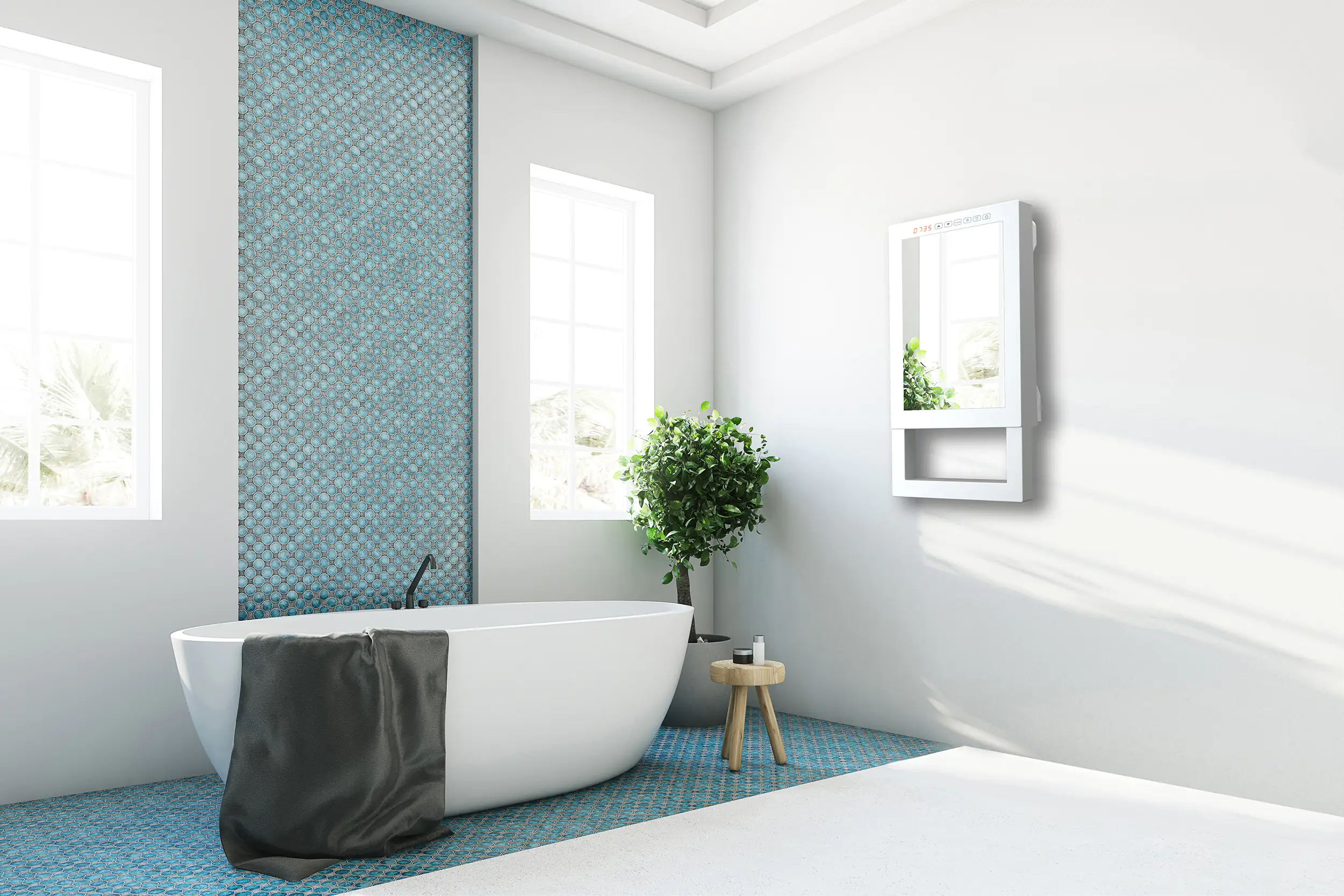 Rowi Bad-Schnellheizer 1800 W Premium mit Spiegel, Handtuchhalterung