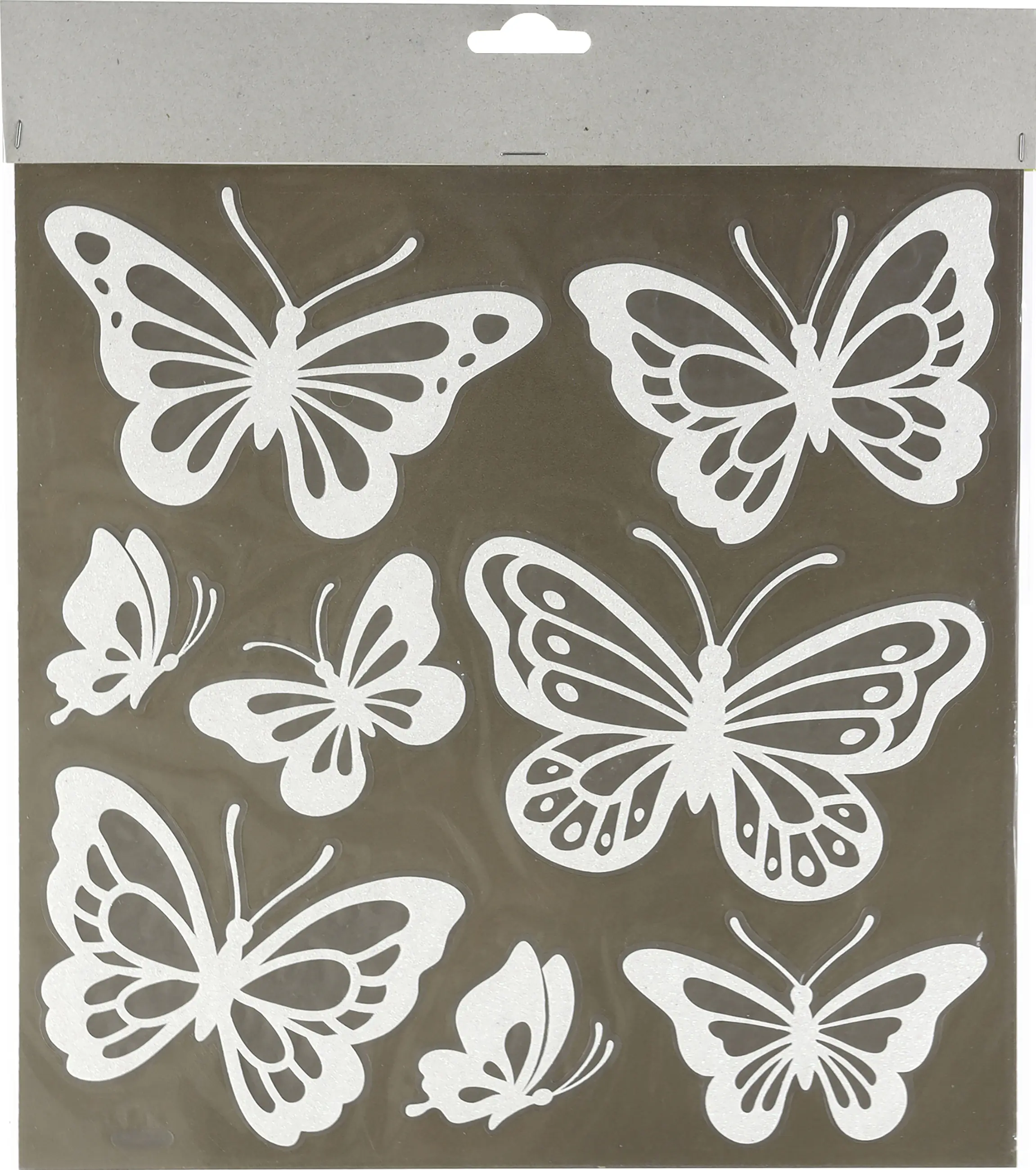 Frühlingsdeko Glitzer-Fenstersticker Schmetterlinge in verschiedene Größen weiß