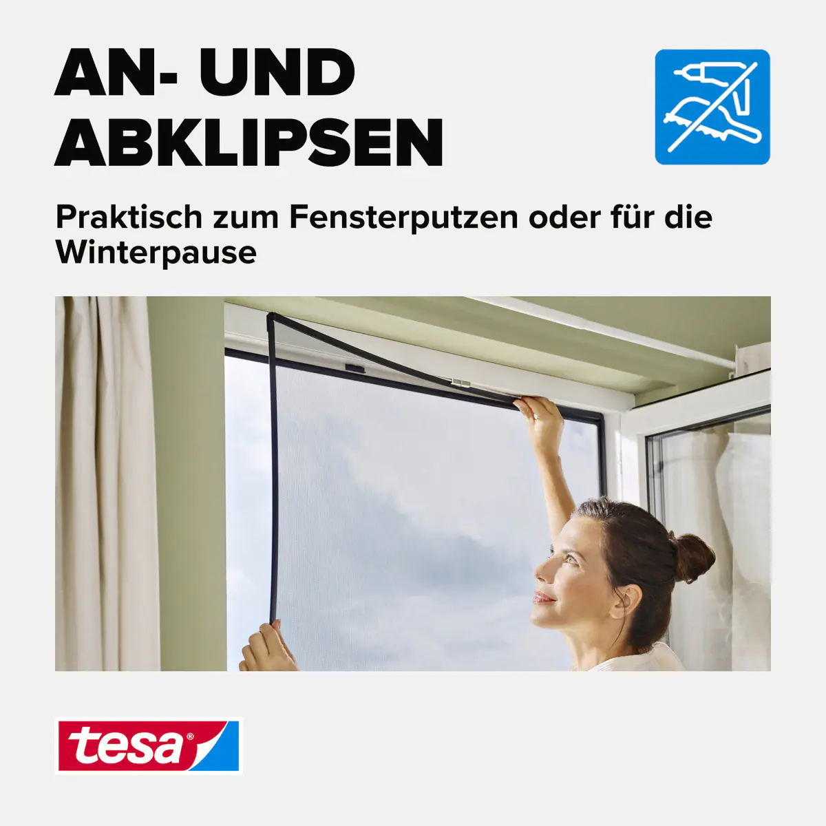 tesa Anklipsrahmen Fliegengitter 120 x 140 cm anthrazit