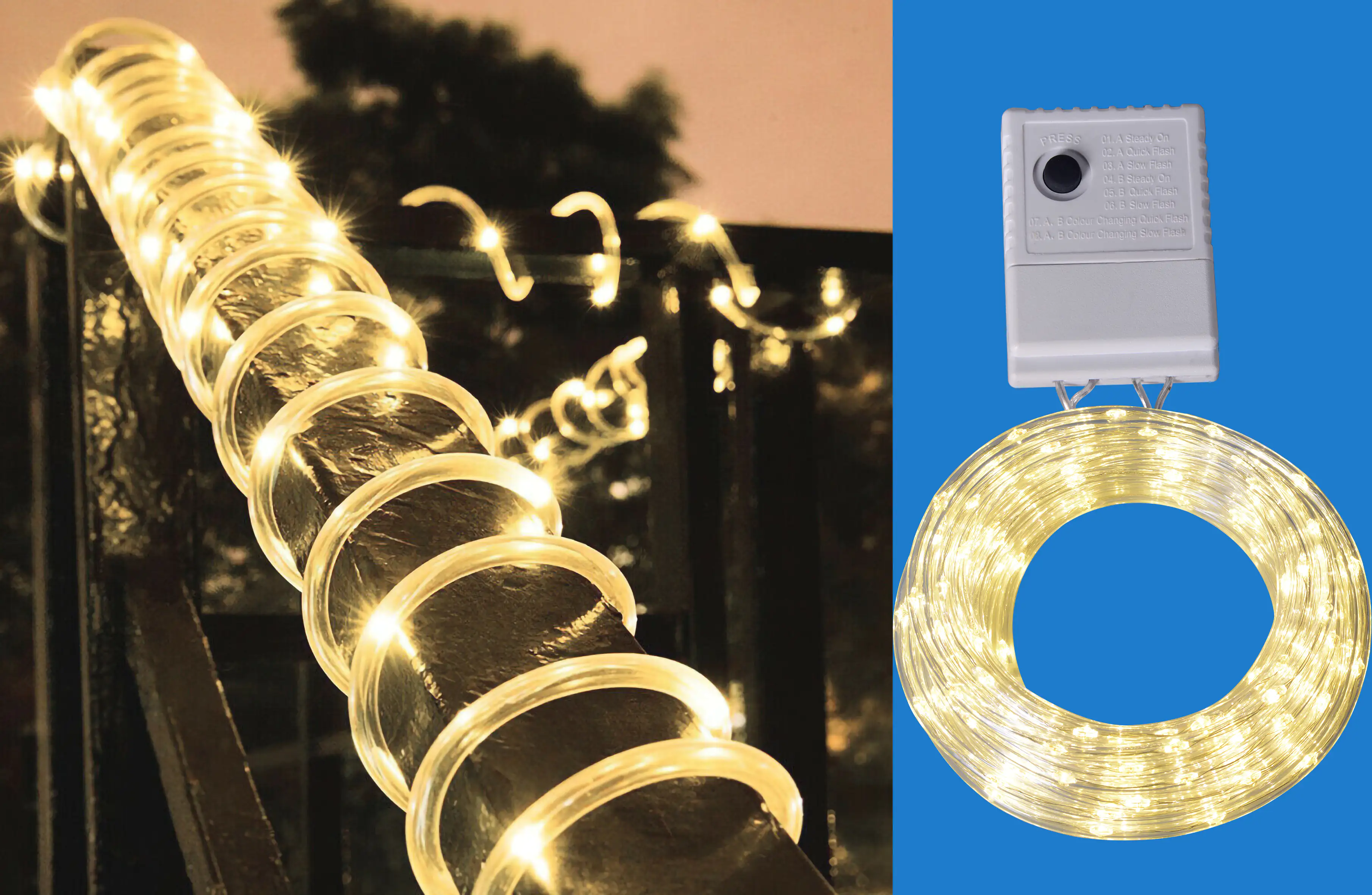 4333692376389 TrendLine LED-Lichterschlauch Mini Außen 10 m warmweiß mit Timer, 8 Lichteffekten