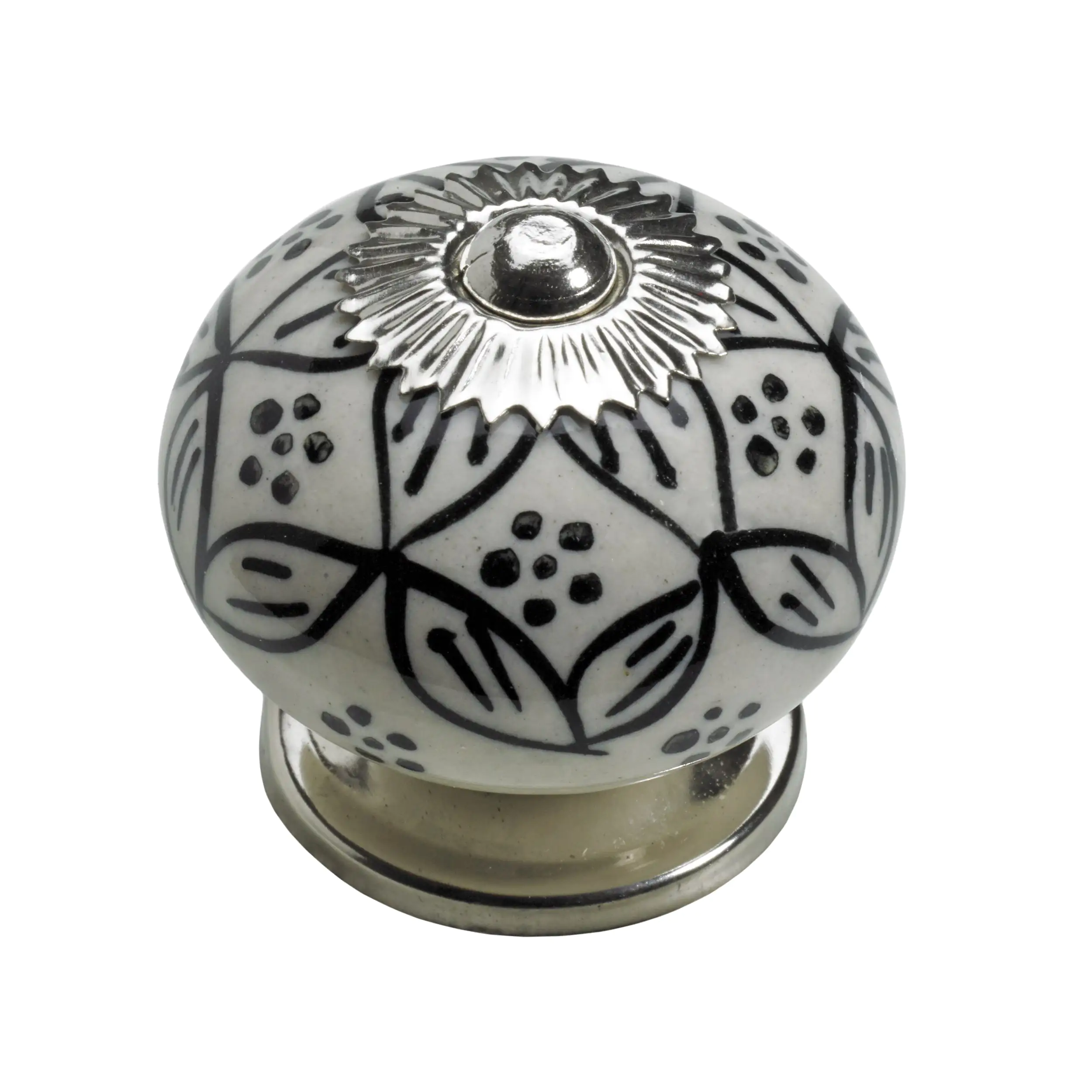 Hettich Möbelknopf Keramik weiß mit schwarzem Muster II Ø 40,0 mm - 1 Stück