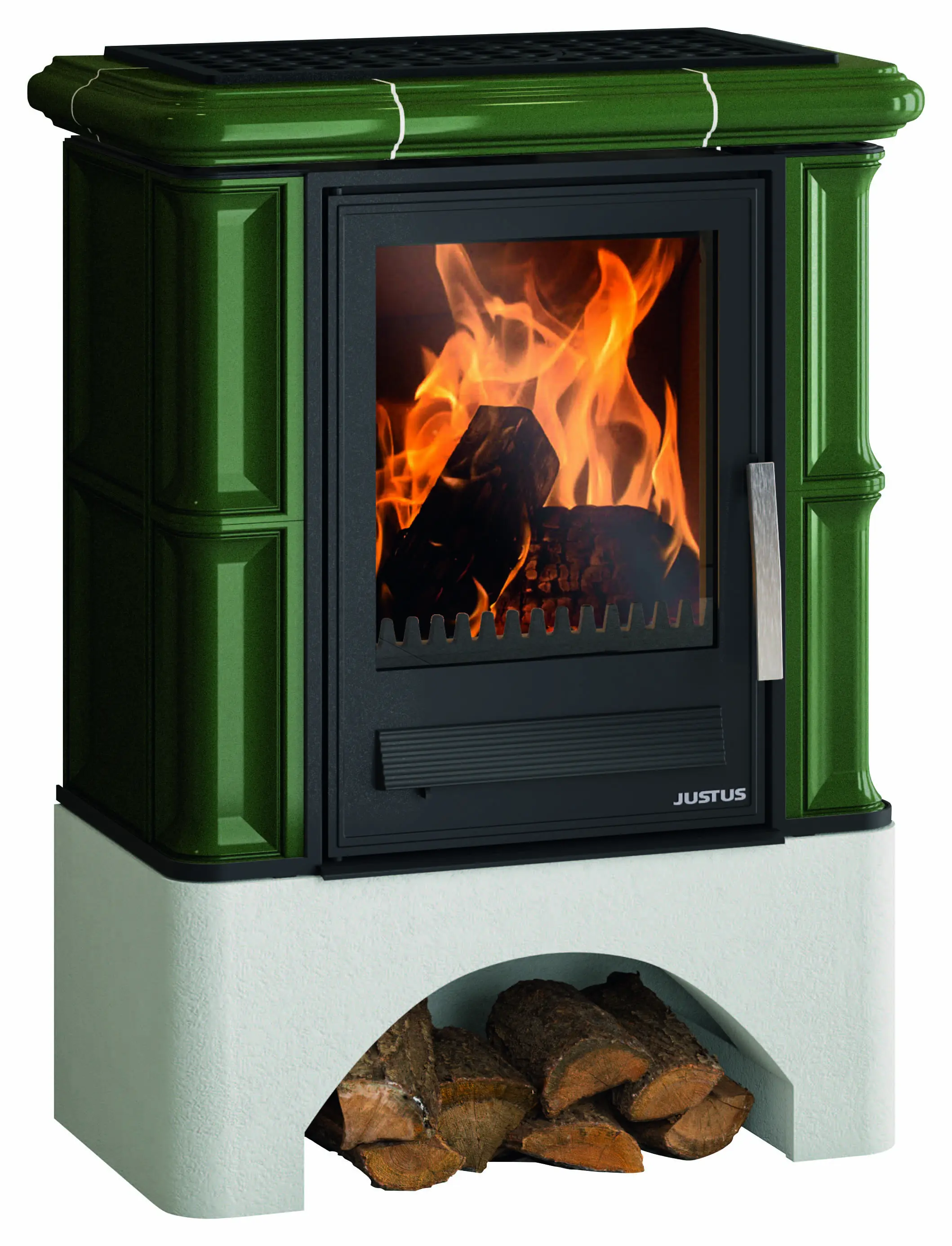 Justus Kaminofen Bavaria Stahl grün 7 kW mit Sockel