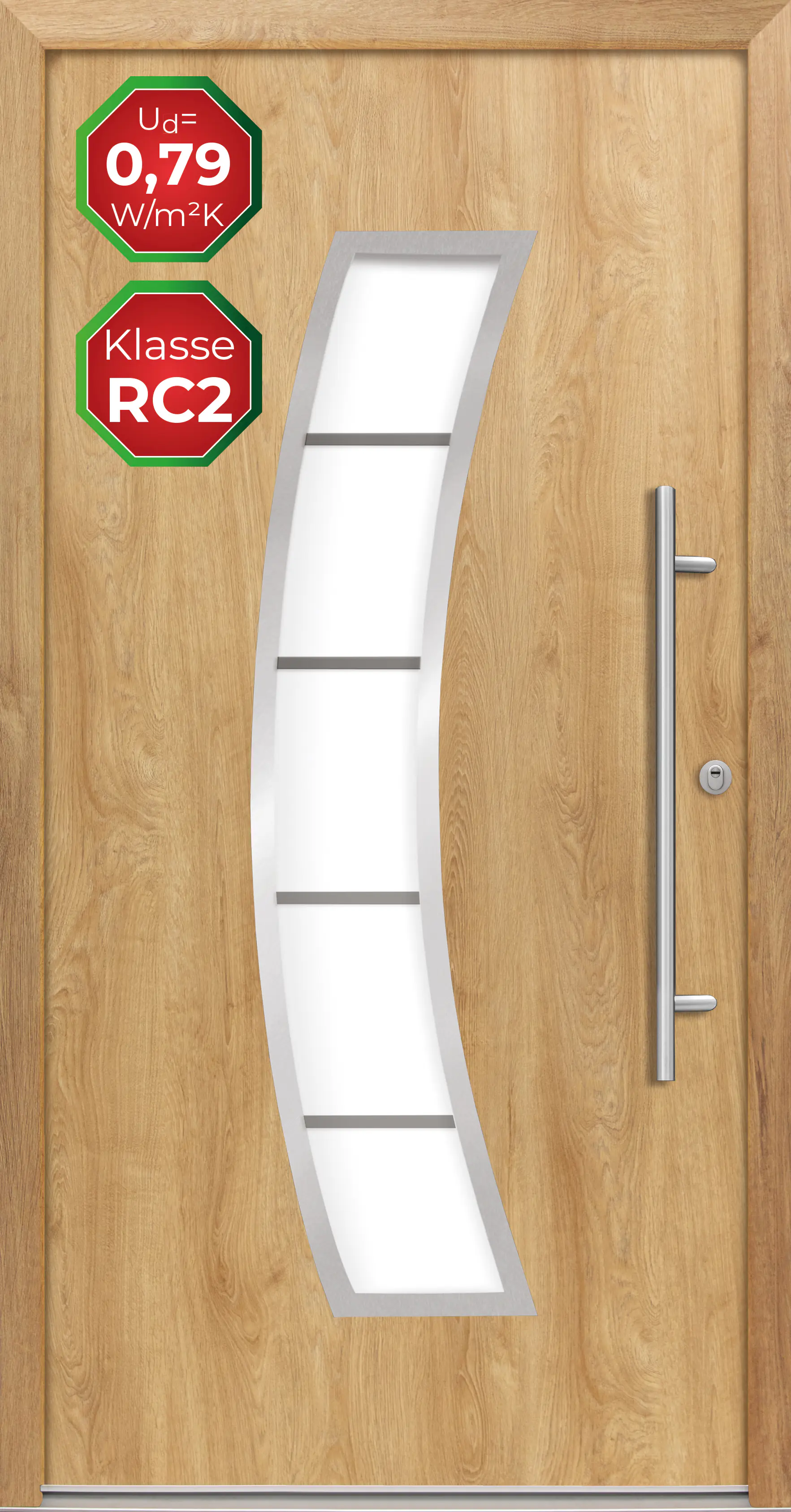 Splendoor Haustür Passivedoor Premium P14 RC2 Eiche Natur DIN Rechts 110 x 210 cm