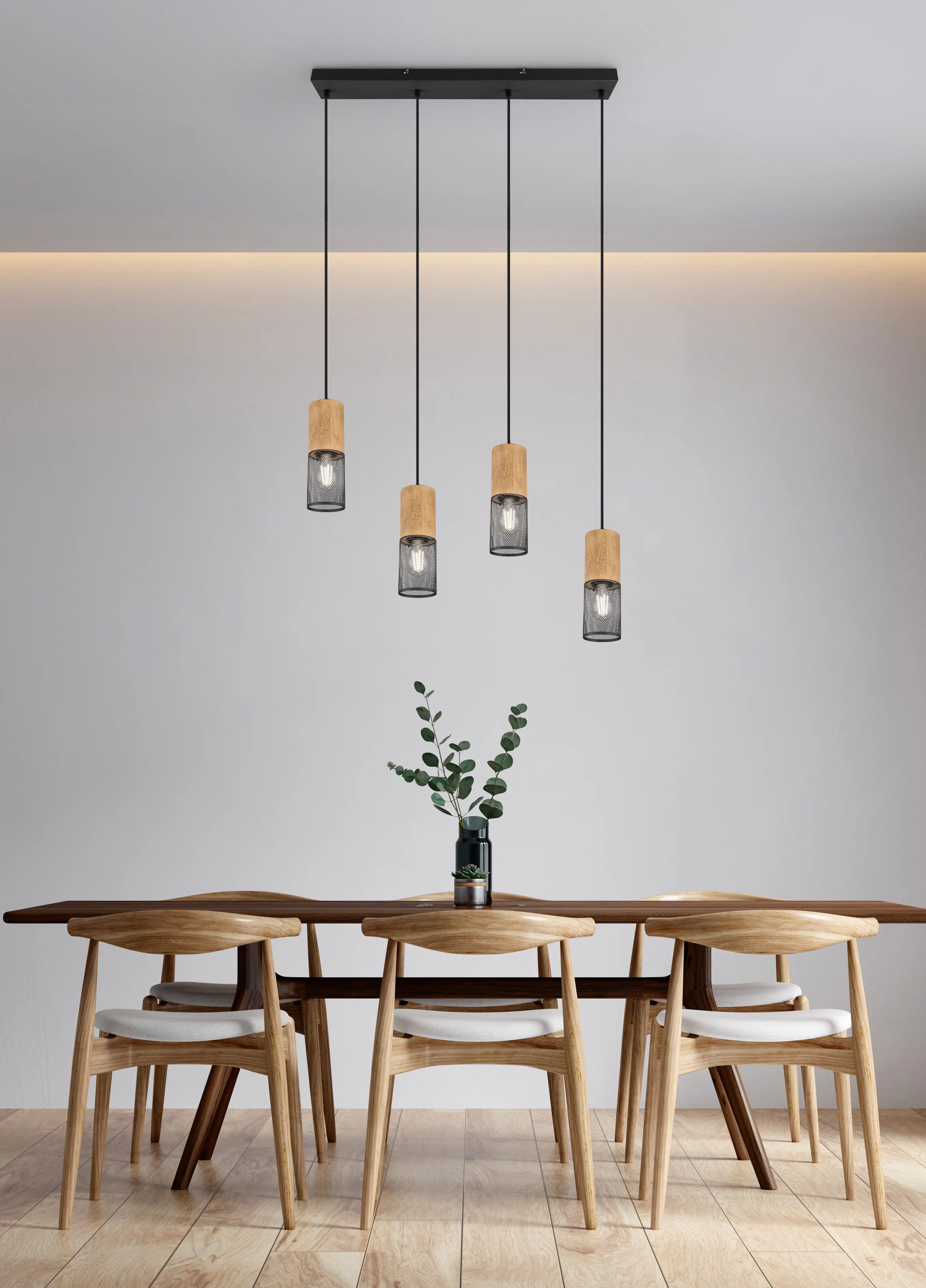 Trio Pendelleuchte Josh schwarz/holzfarbig 