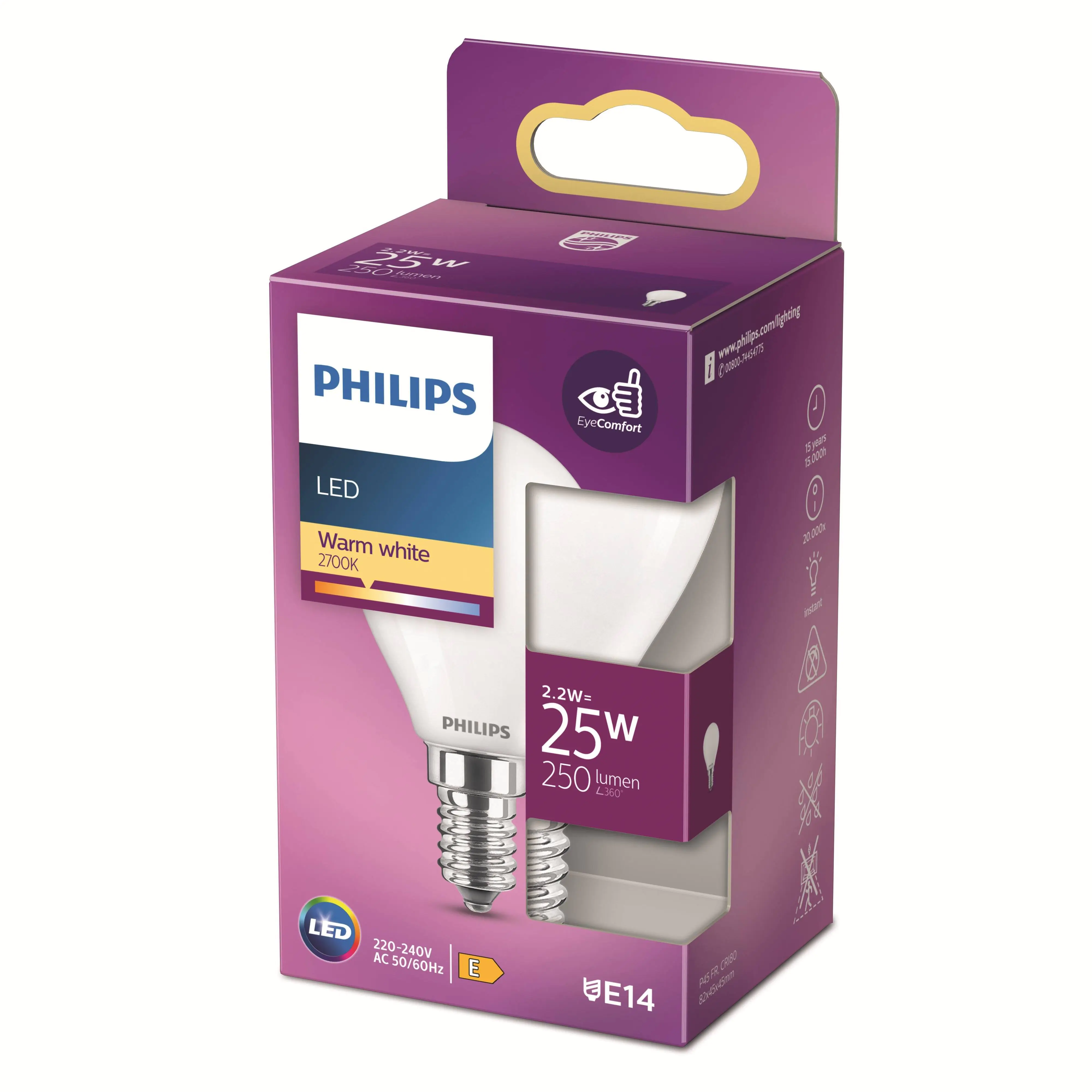 Philips LED-Leuchtmittel Filament Tropfenform P45 E14 4W warmweiß matt