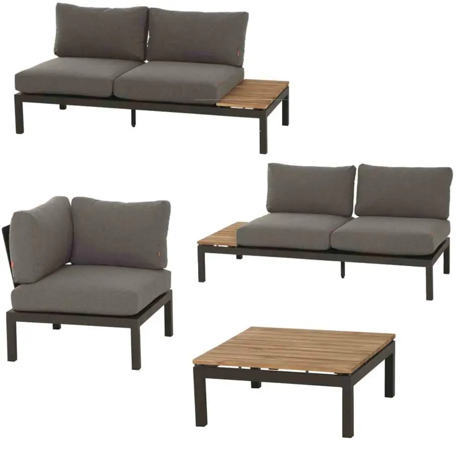 Siena Garden Gartenmöbel-Set Alvida Aluminium/Holz inkl. Kissen 4-tlg.