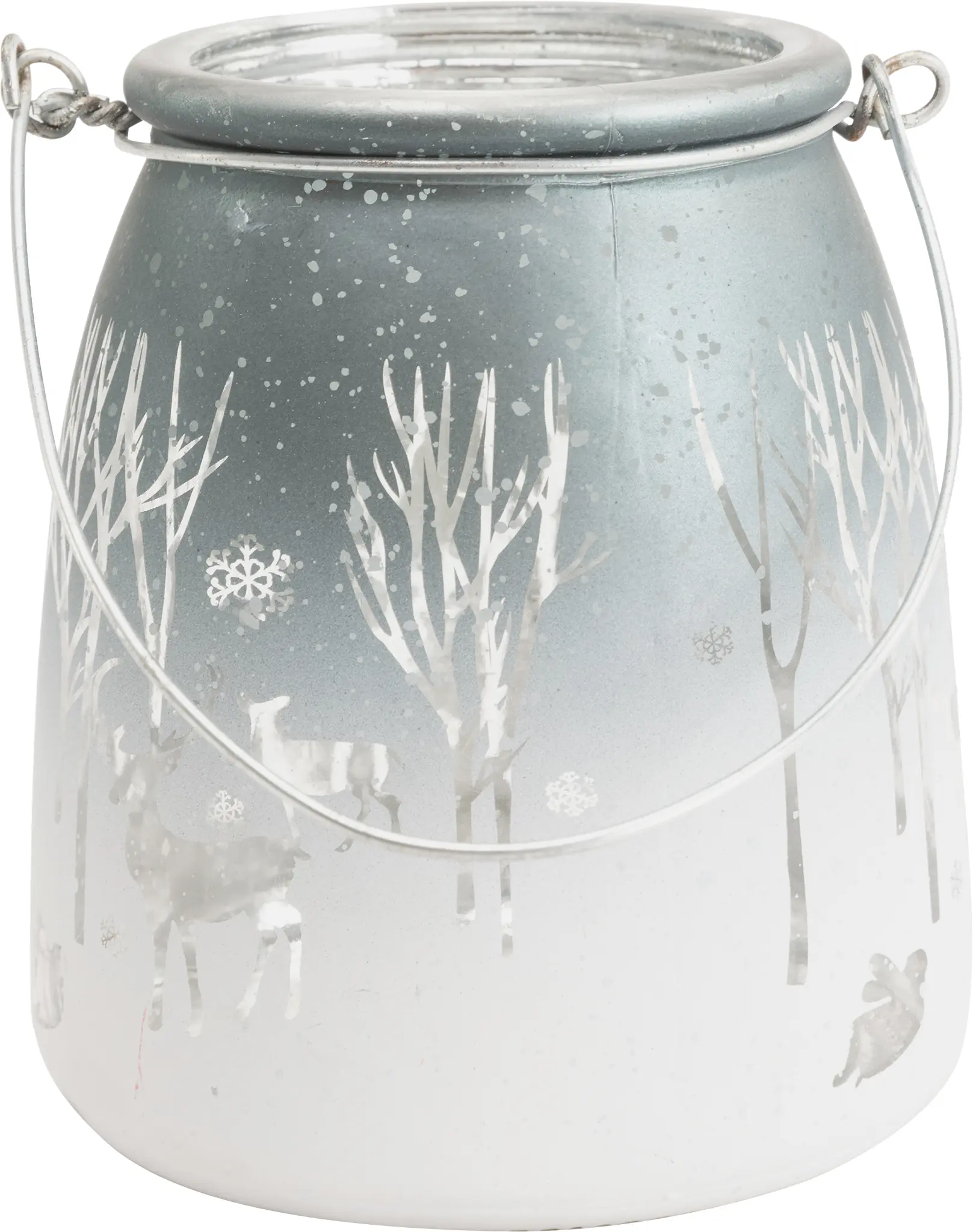 TrendLine Windlicht Glas Winter Ø 12 cm silber-weiß