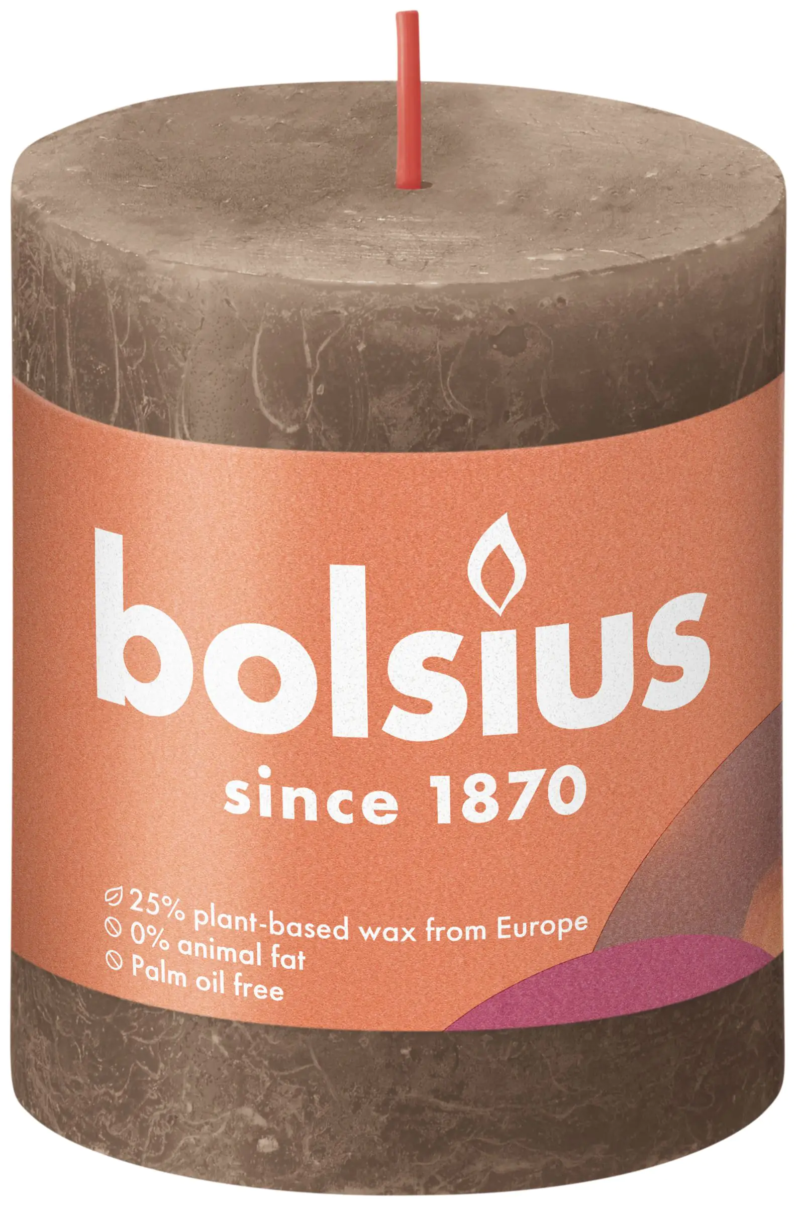 Bolsius Rustik Stumpenkerze wildleder braun, Höhe: 8 cm, Ø 6,8 cm