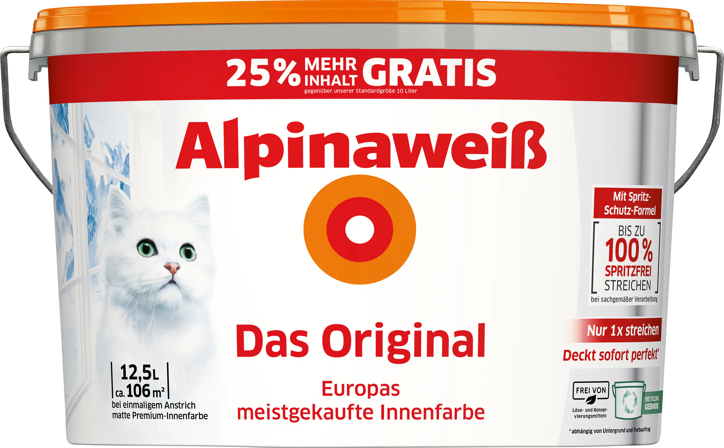 Alpinaweiß Wandfarbe 12,5 L mit 25 % gratis