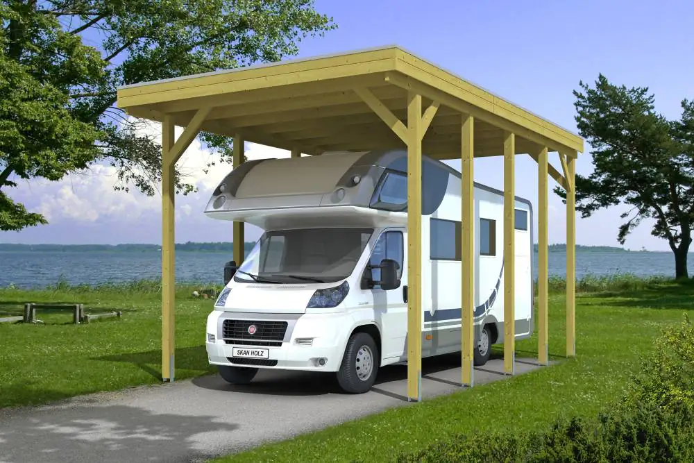 SKAN HOLZ Carport Friesland Caravan 397 x 708 cm, Grün imrpägniert