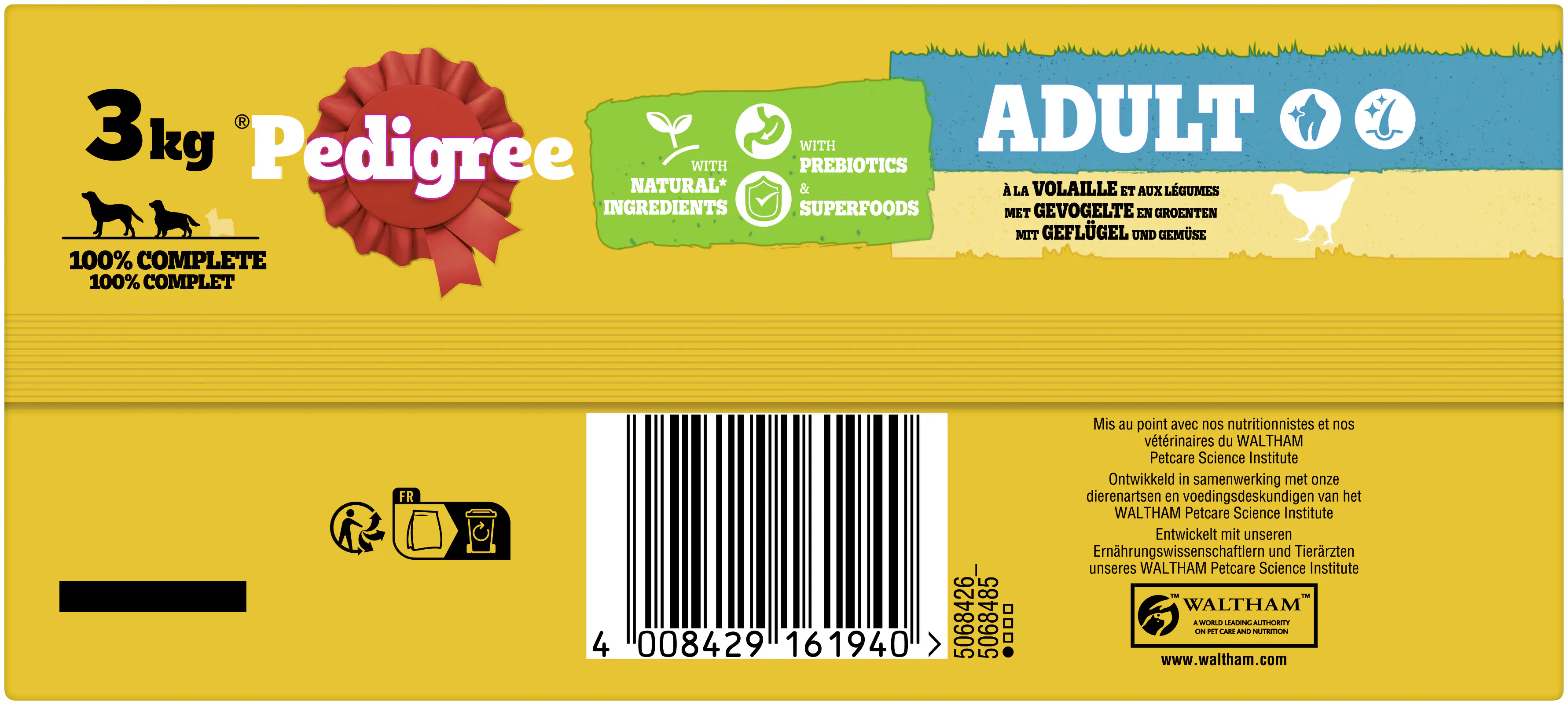 Pedigree Hundetrockenfutter Adult 3 kg Geflügel & Gemüse 
