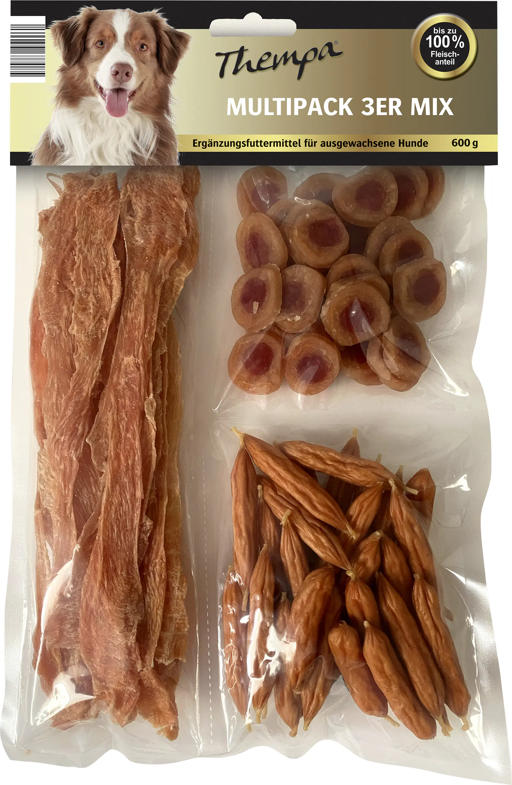 Thempa Hundesnack Multipack 3er Mix aus Kaustagen und Streifen 600 g