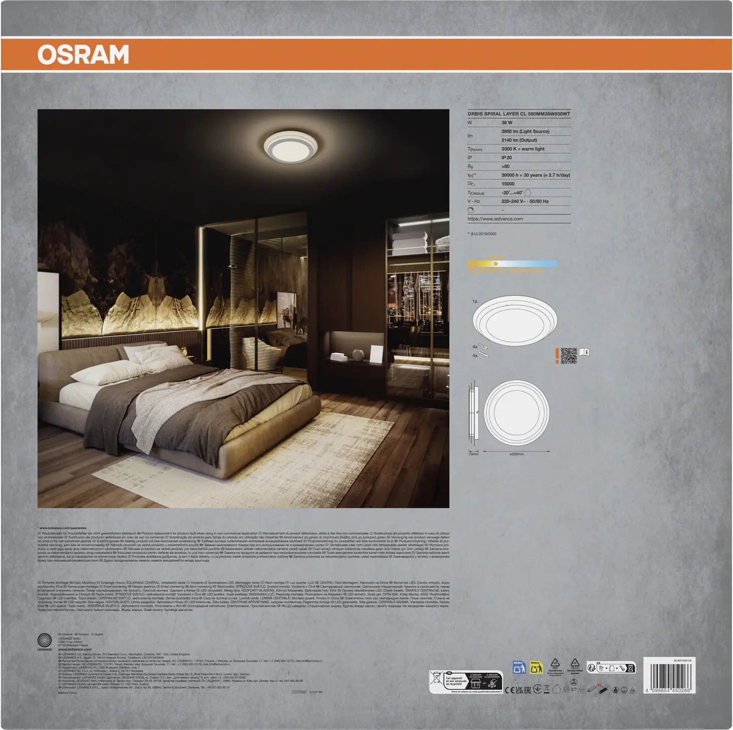 Osram LED Deckenleuchte Orbis Spiral Layer weiß Ø 50 cm 38 W warmweiß