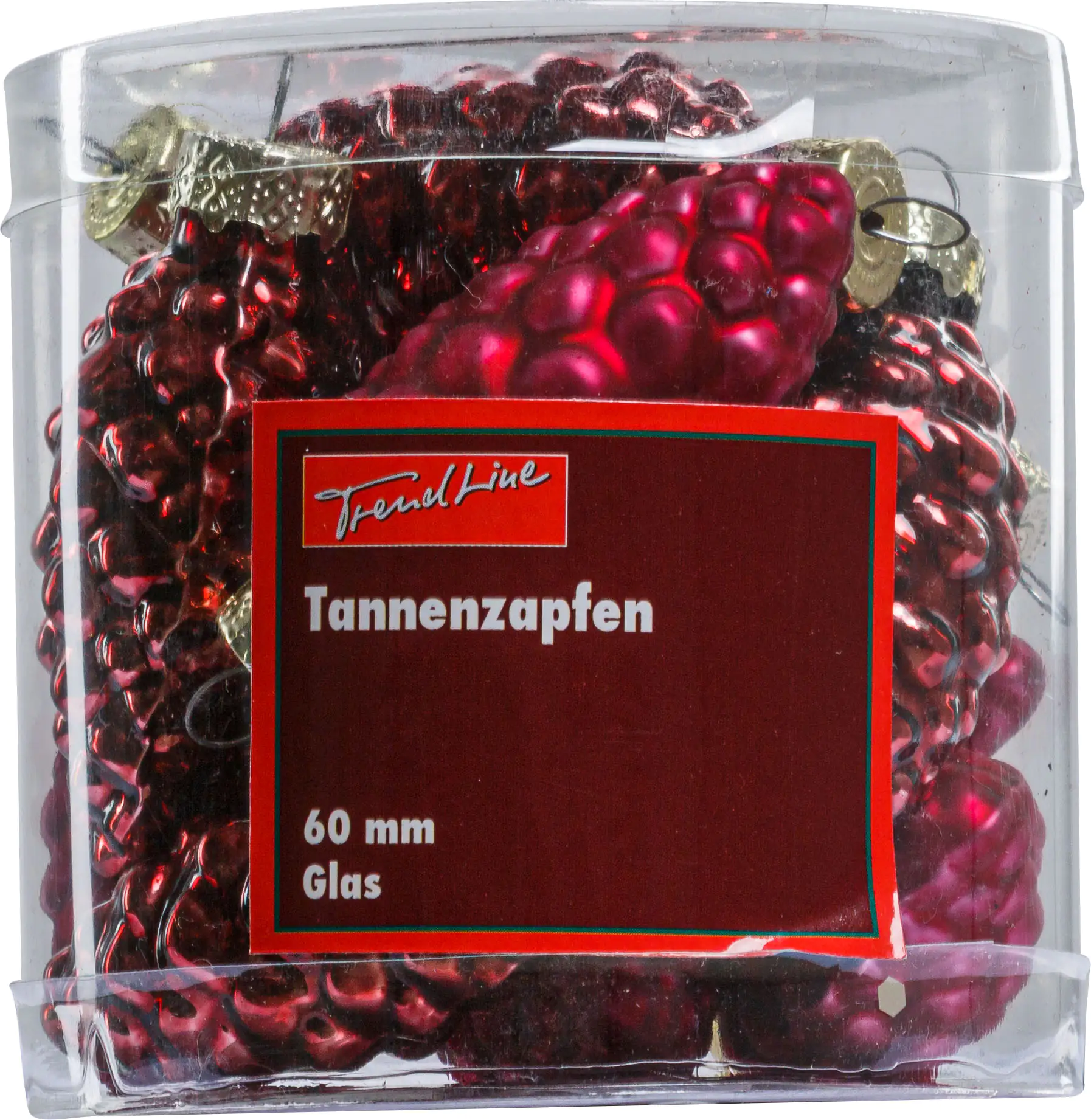 2076601538561_01 TrendLine Weihnachtskugeln Glas-Tannenzapfen 6 cm ochsenblut 12 Stück