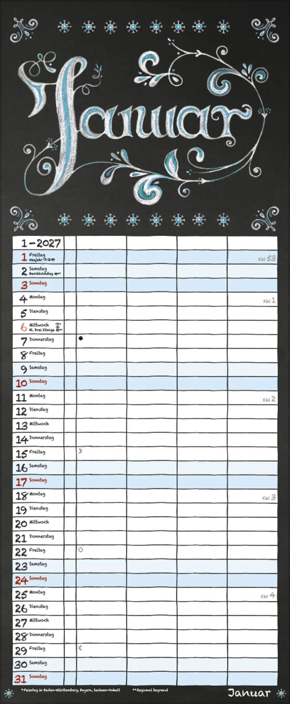 Korsch Kalender Timer Tafel 2027