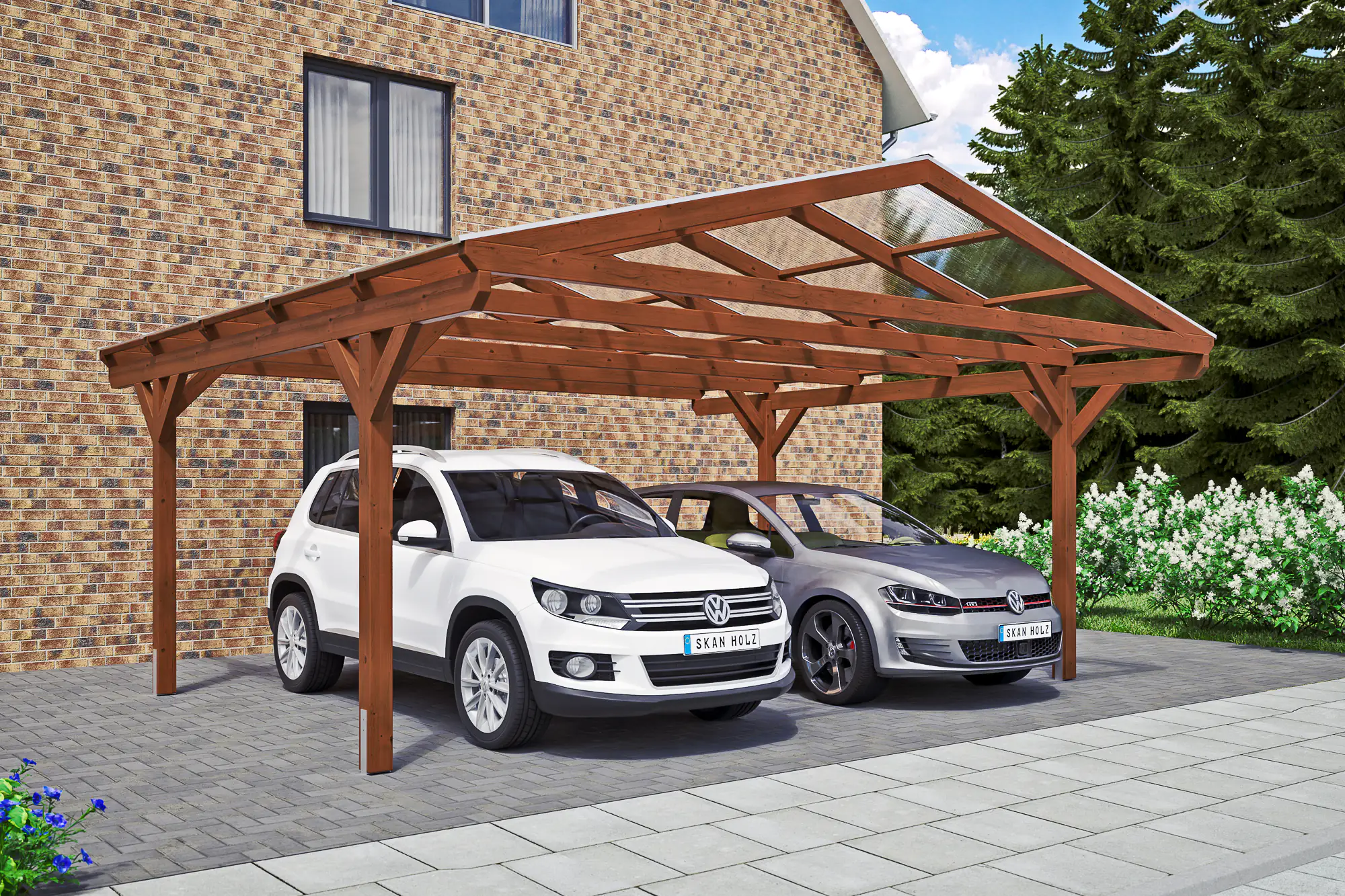 SKAN HOLZ Carport Westerwald 570 x 541 cm, lasiert in Nussbaum