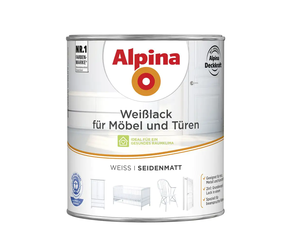 Alpina Weißlack für Möbel und Türen 2 L weiß seidenmatt Alpina Weißlack für Möbel und Türen 2 L weiß seidenmatt