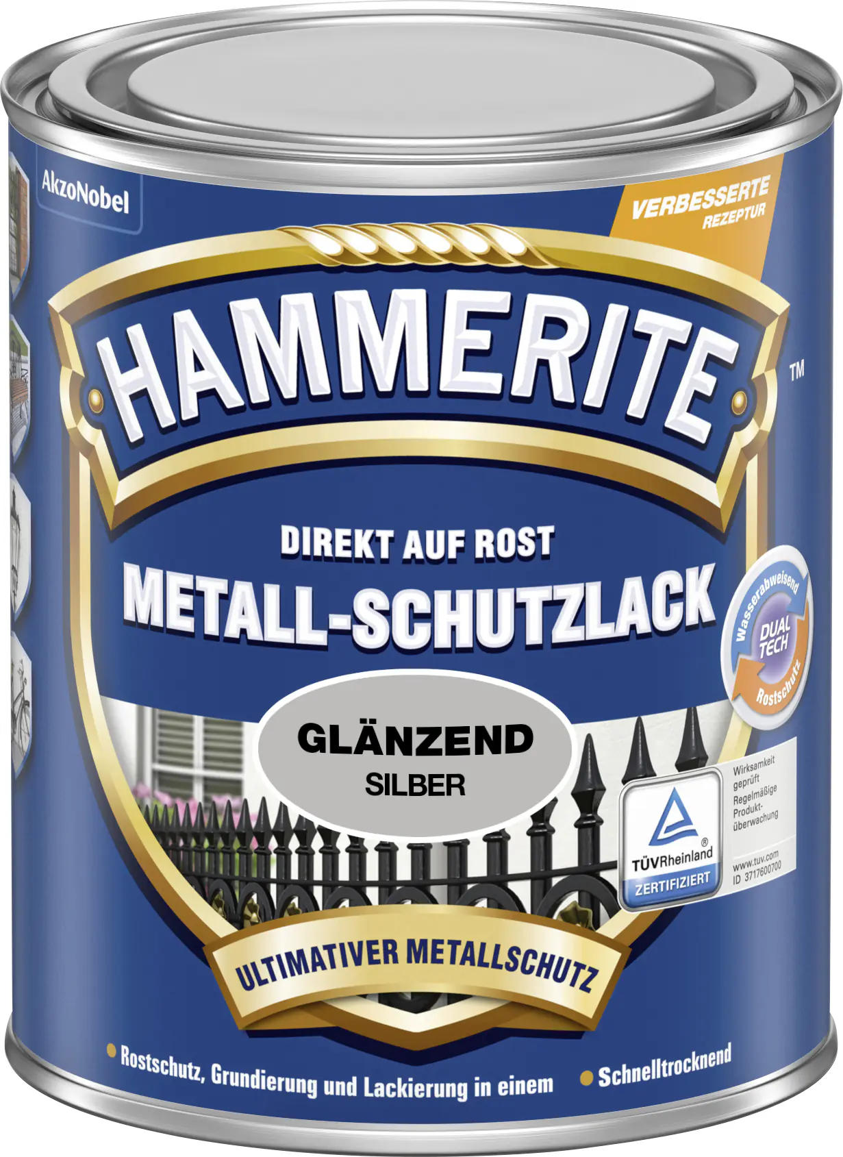 Hammerite Metall-Schutzlack Hammerschlag 250 ml silber glänzend
