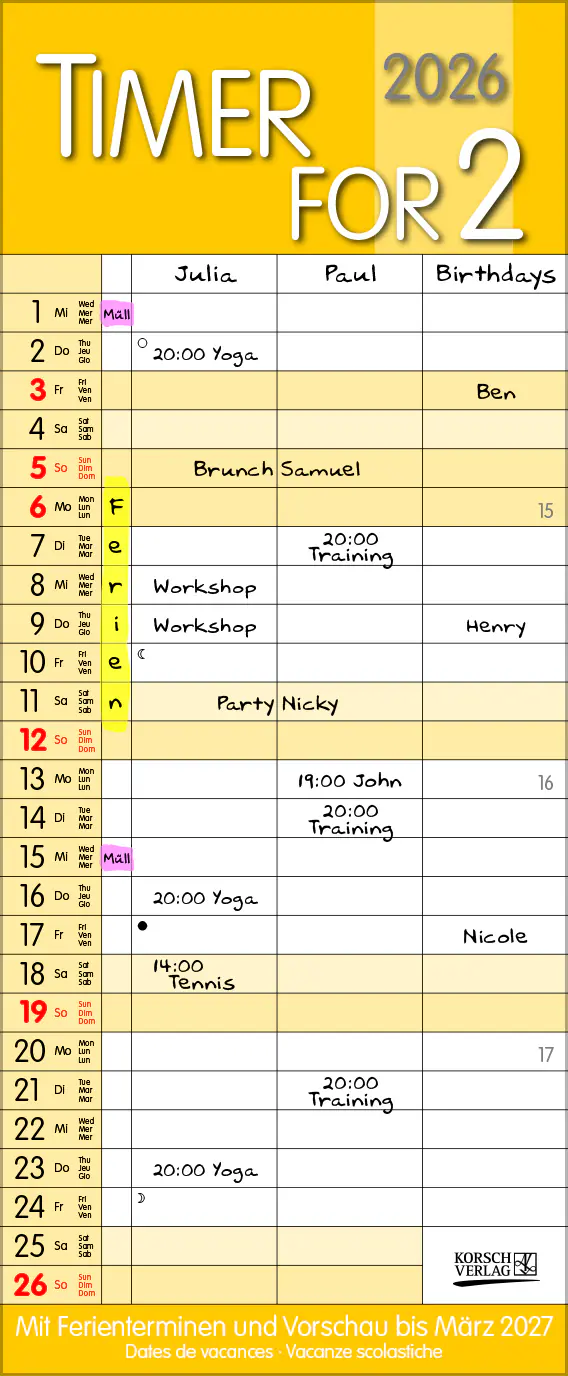 Korsch Kalender Familientimer Timer for 2 Safran 2026