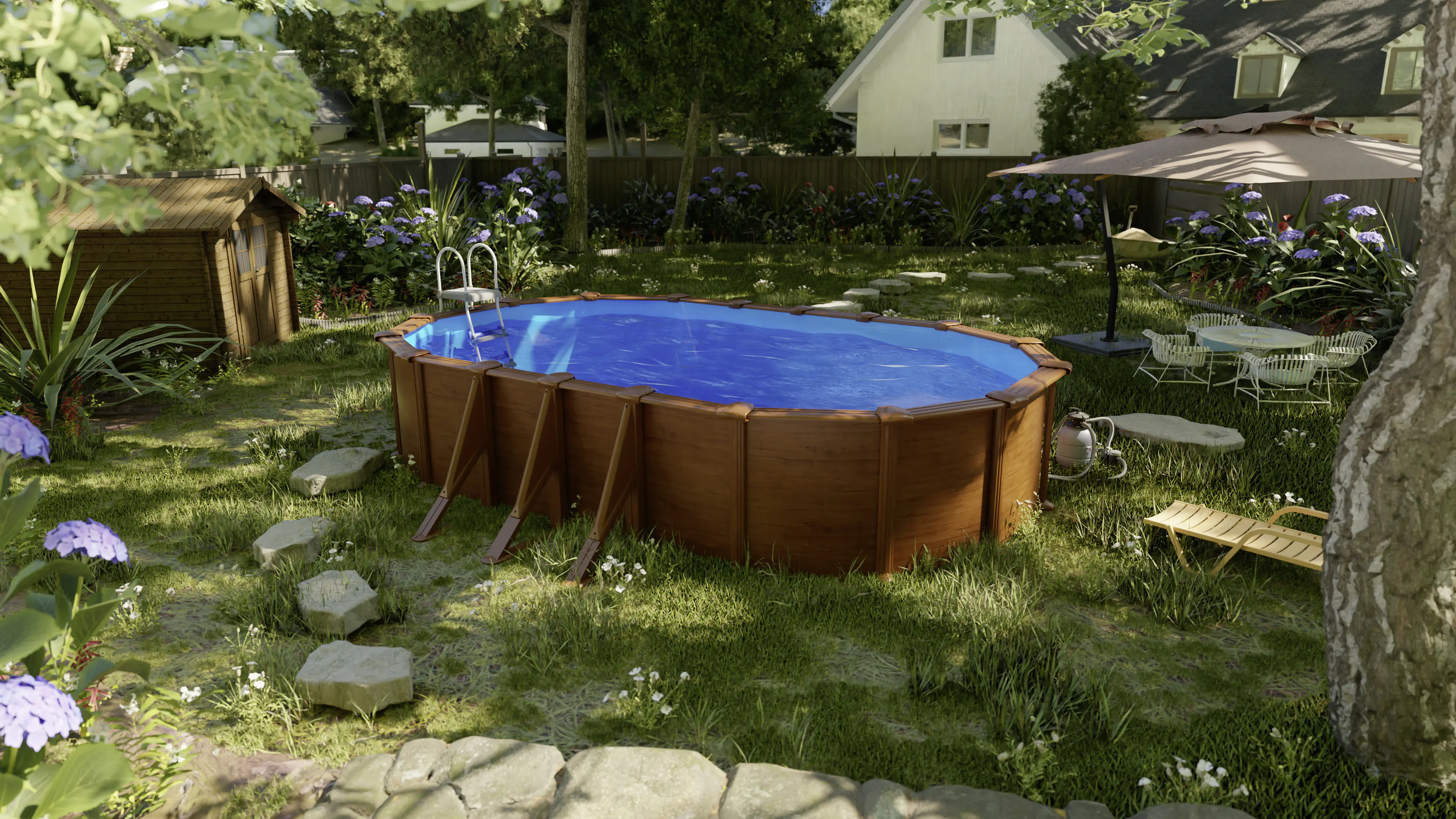 Gre Stahlwandpool Pacific oval 730 x 375 x 120 cm Holzdekor