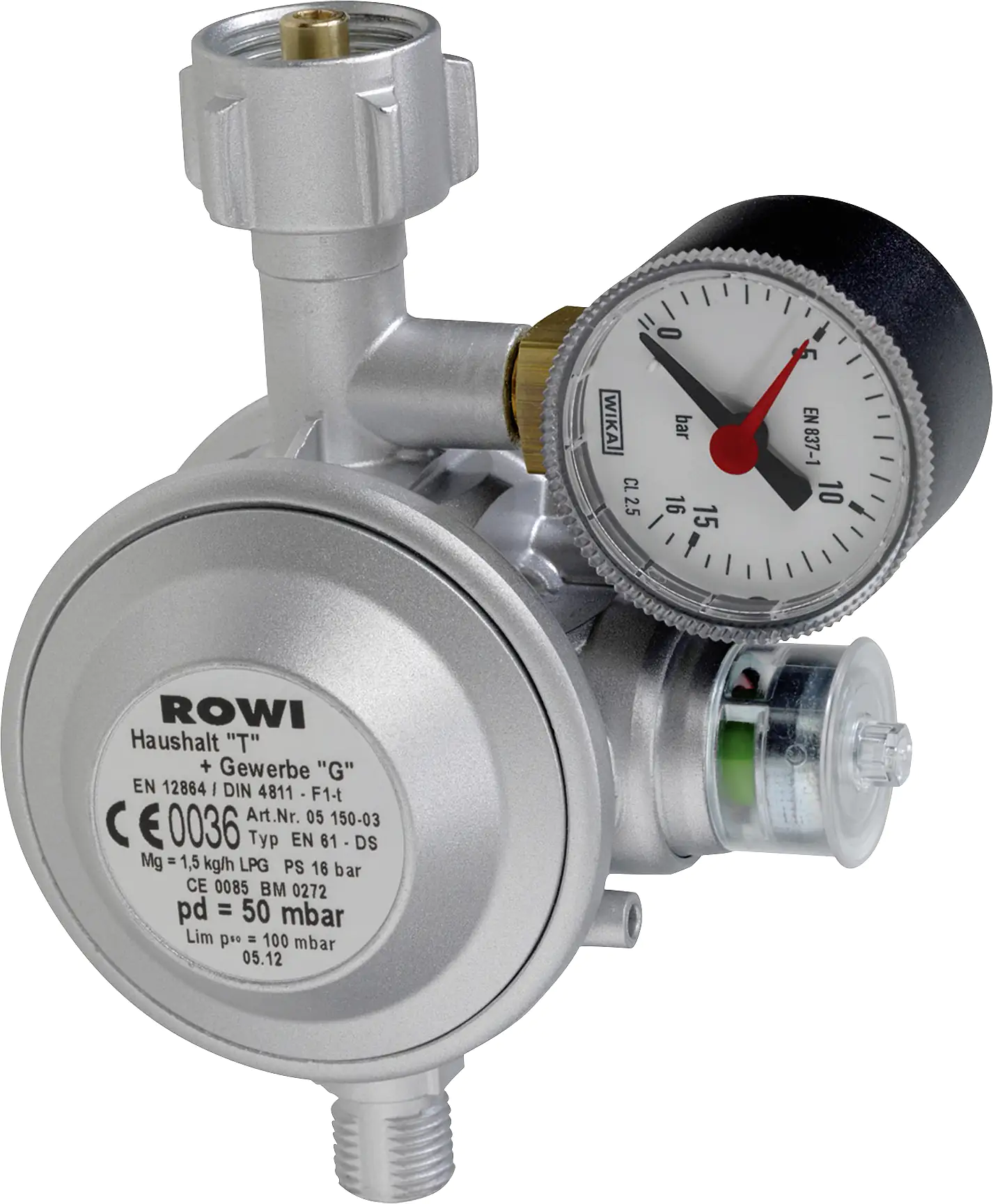 Rowi Gas-Druckregler für Innenräume HGD 1/2 mit 2-fach Überdrucksicherung