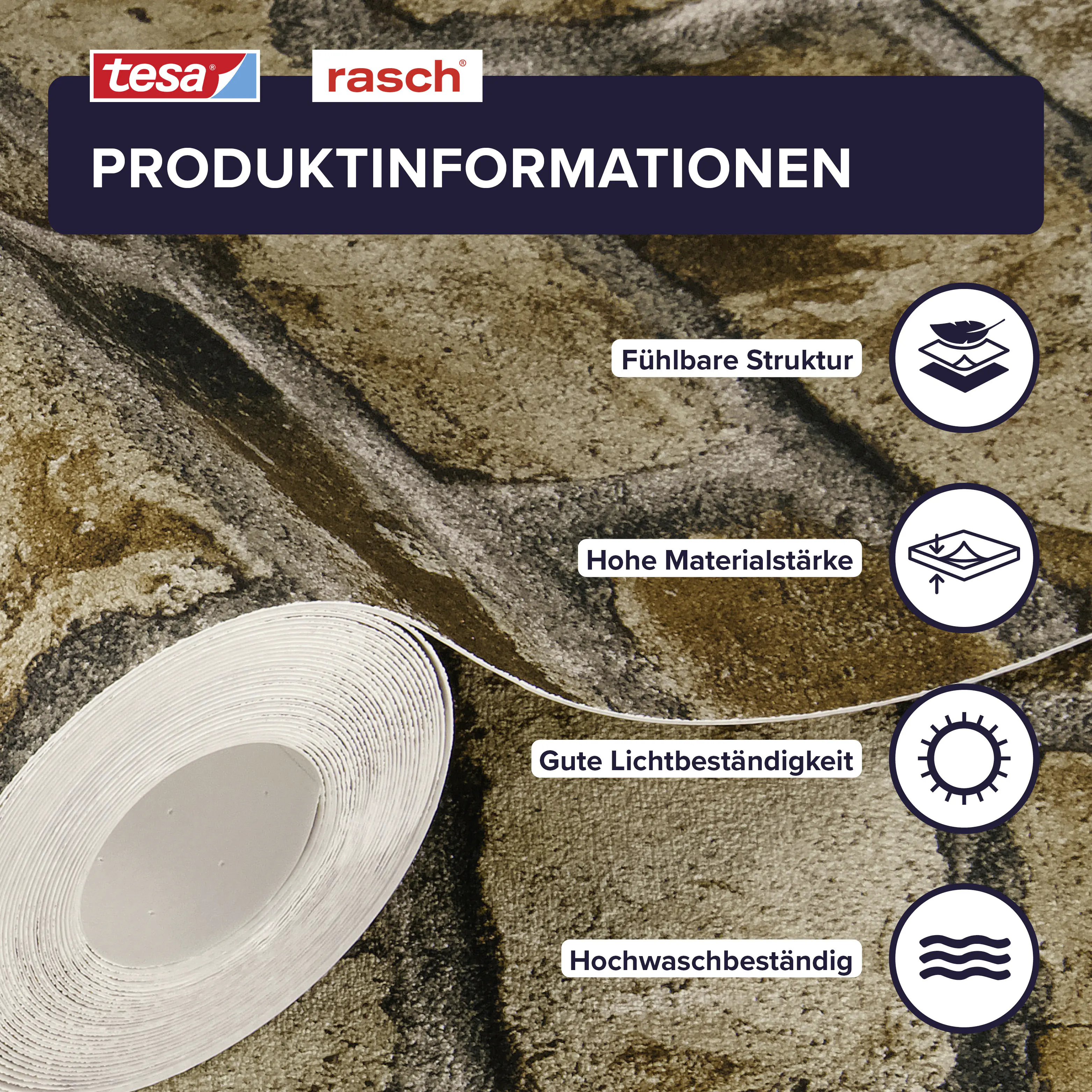 Tesa x Rasch selbstklebende Tapete Clayton Backstein braun grau 6 x 0,53 m