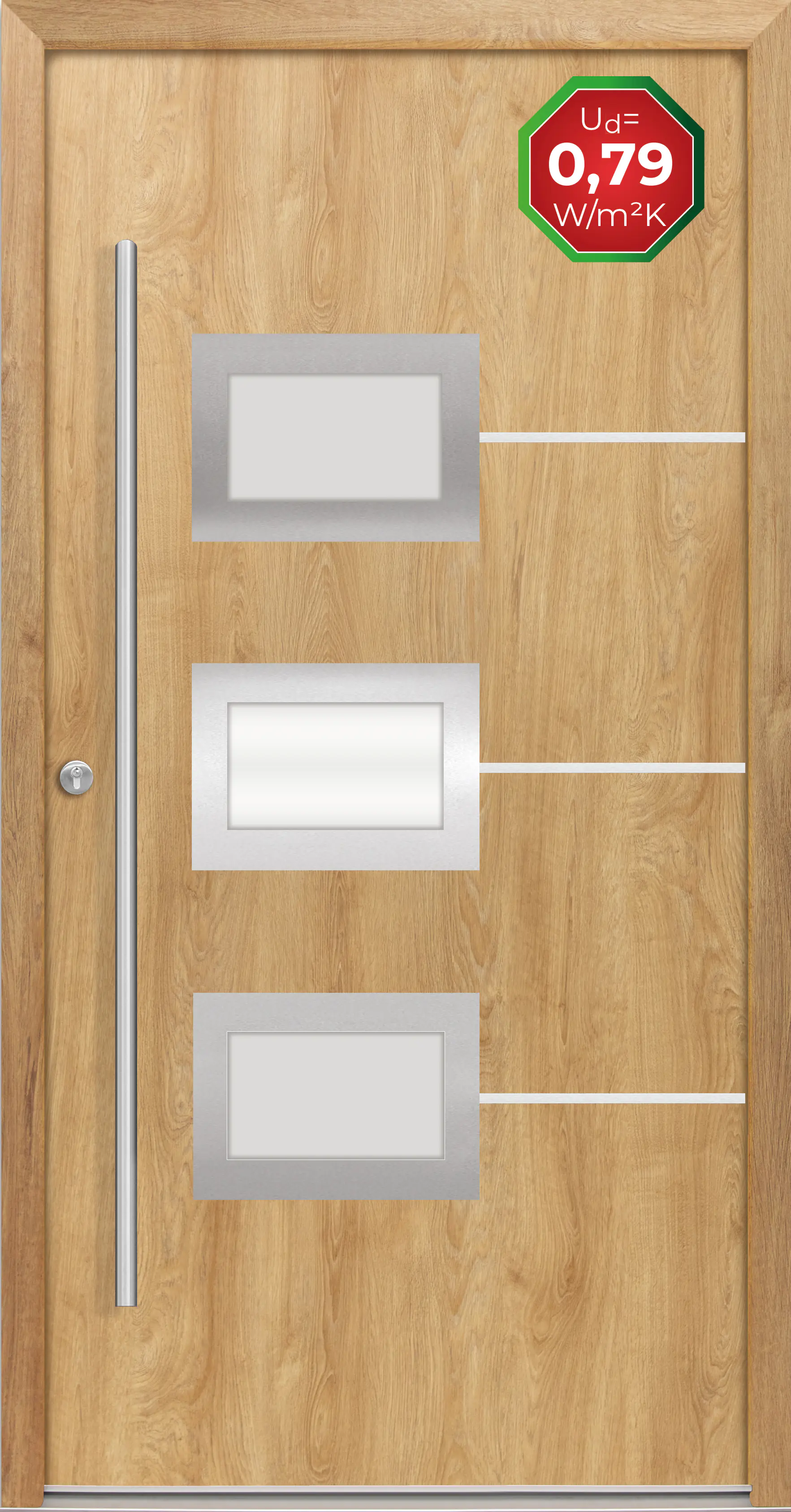 Splendoor Haustür Passivedoor Premium B03 Eiche Natur DIN Links 110 x 210 cm