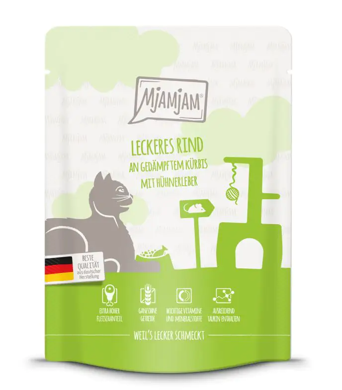 MjAMjAM Adult Rind an Kürbis mit Hühnerleber Katzenfutter 300g