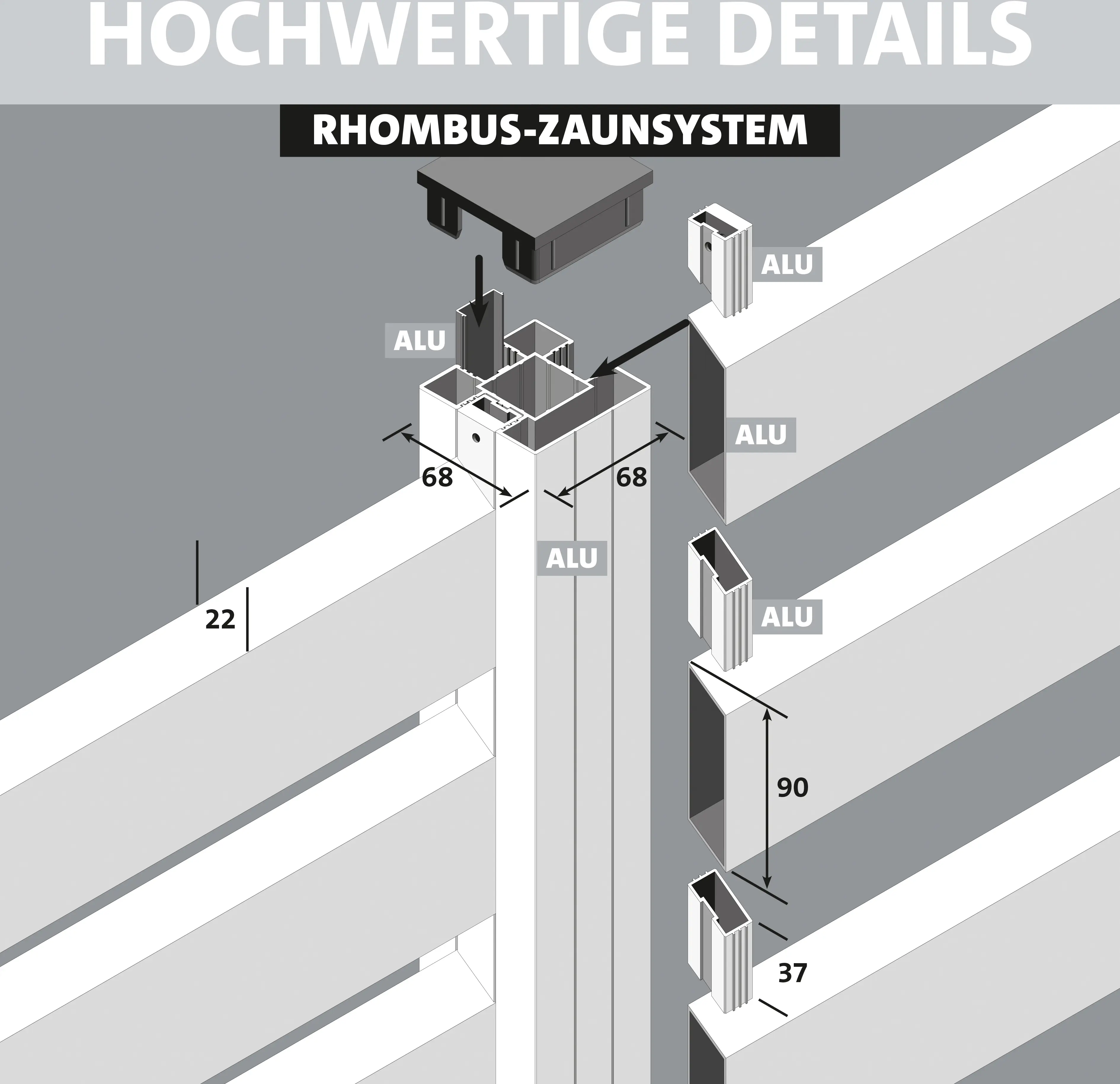 Ambiente Alu-Zaun Erweiterungsset Rhombus MAXI 187 x 244,2 cm grau