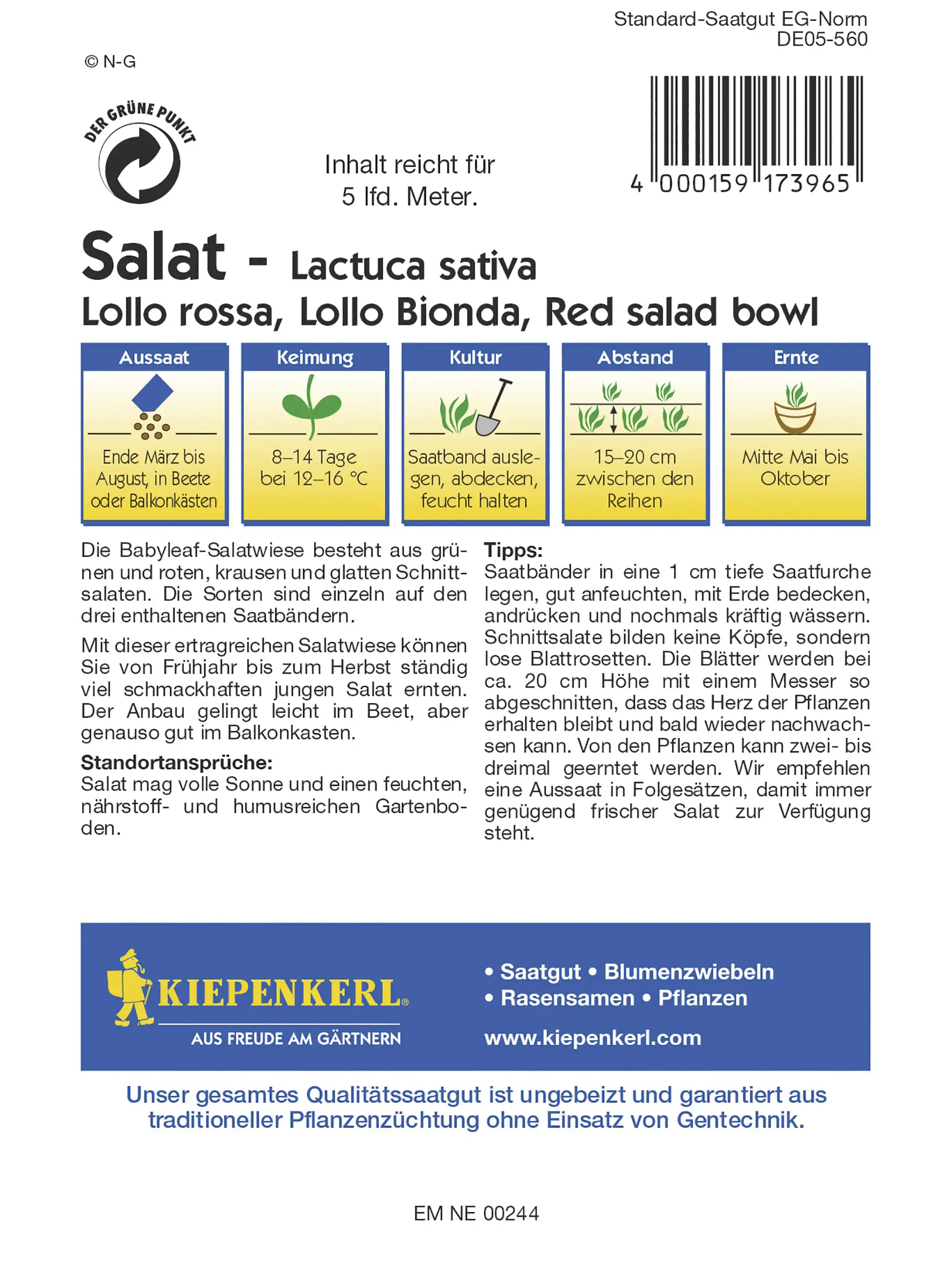 4000159173965_2555986 Kiepenkerl Schnittsalat Babyleaf Mischung Saatband Inhalt reicht für 5 lfd. Meter