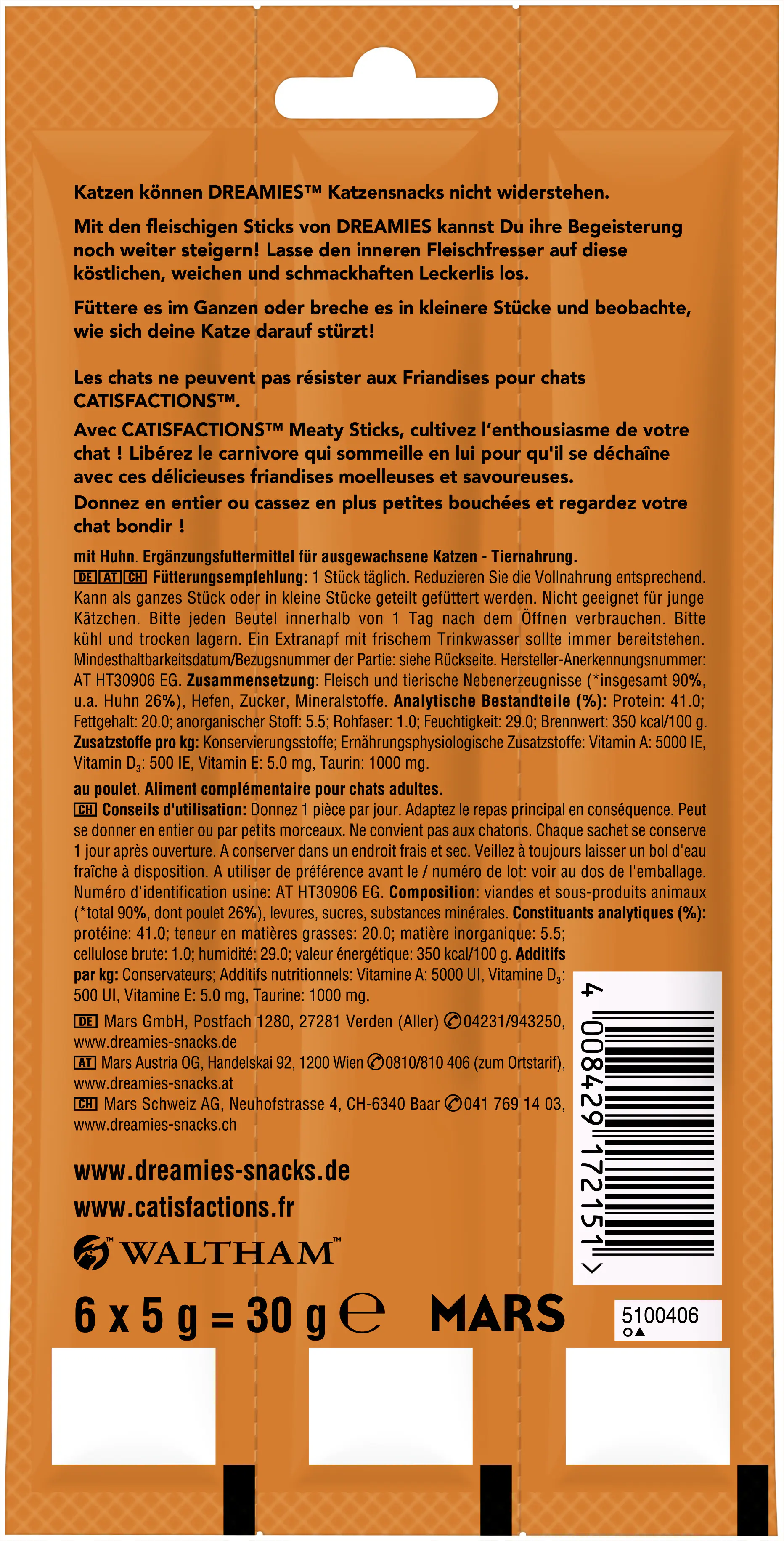 Dreamies Katzen Leckerli Meaty Sticks 6 x 5 g Huhn