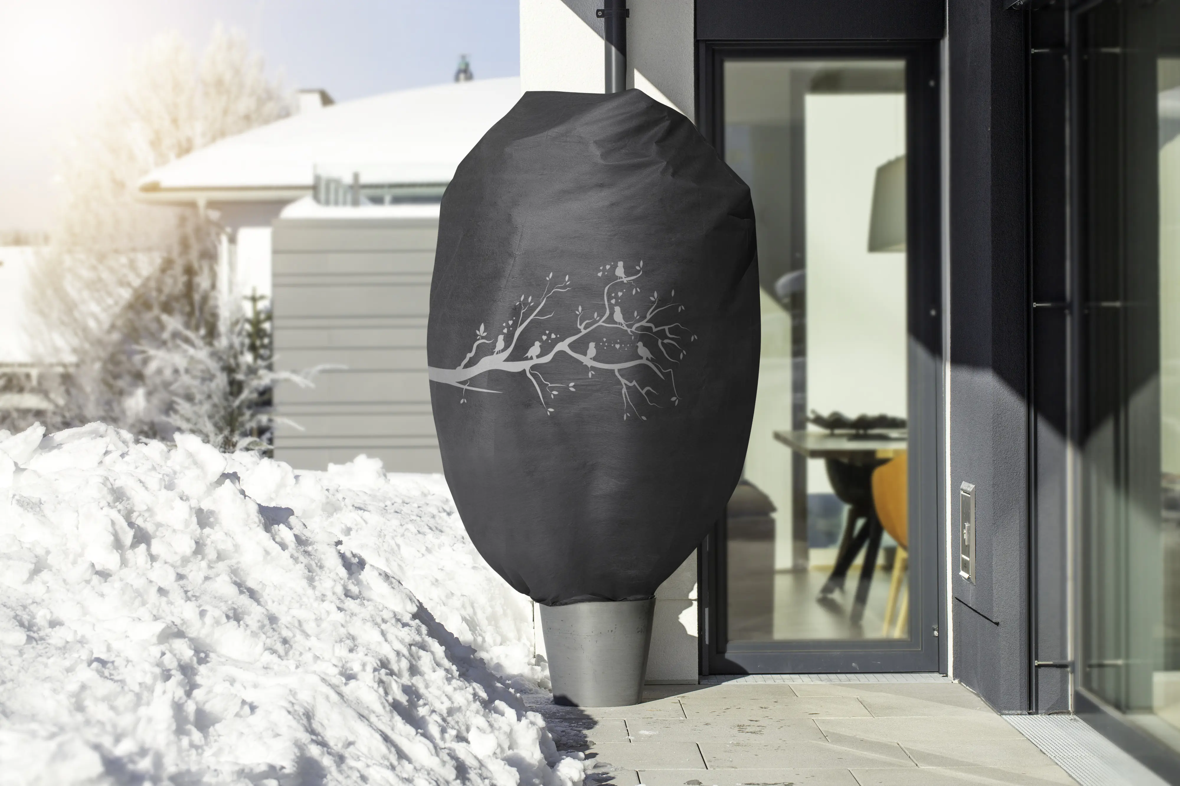 Windhager Deko-Haube Protect XXL 1,4 x 2 m, grau mit Vogelmotiv